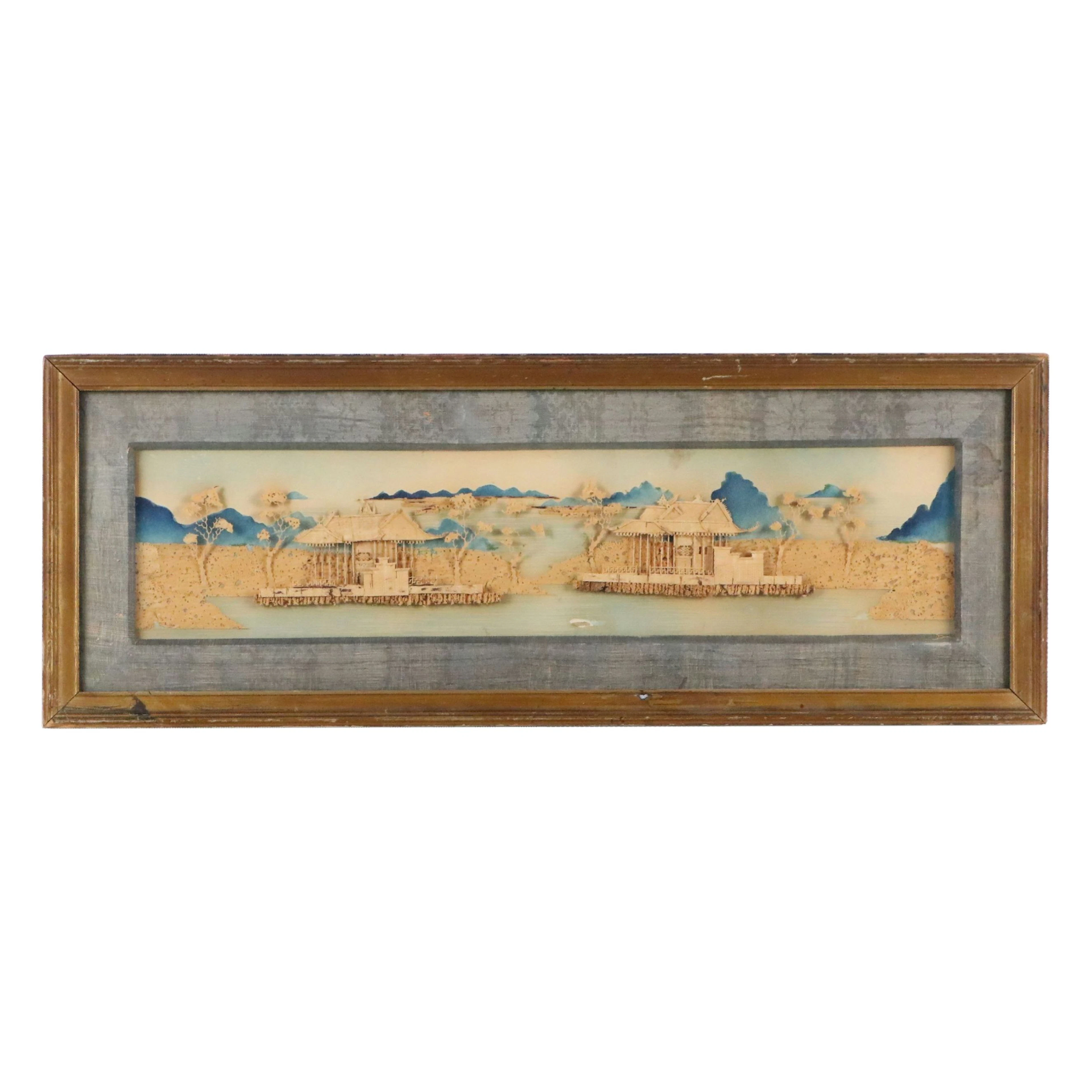 Chinese Carved Cork Architectural Relief Sculpture, Early 20th Century