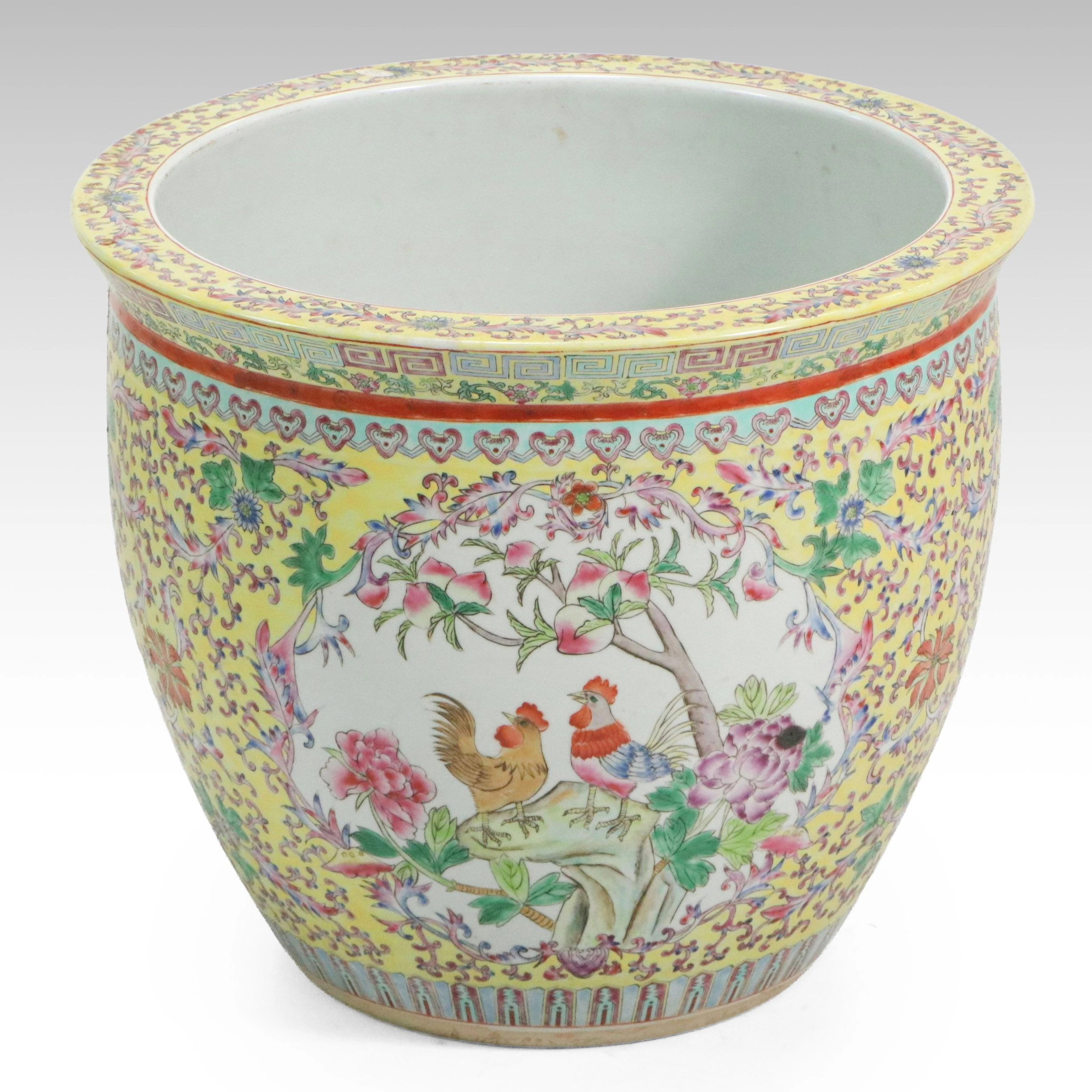Chinese Famille Rose Porcelain Planter with Rooster Scene