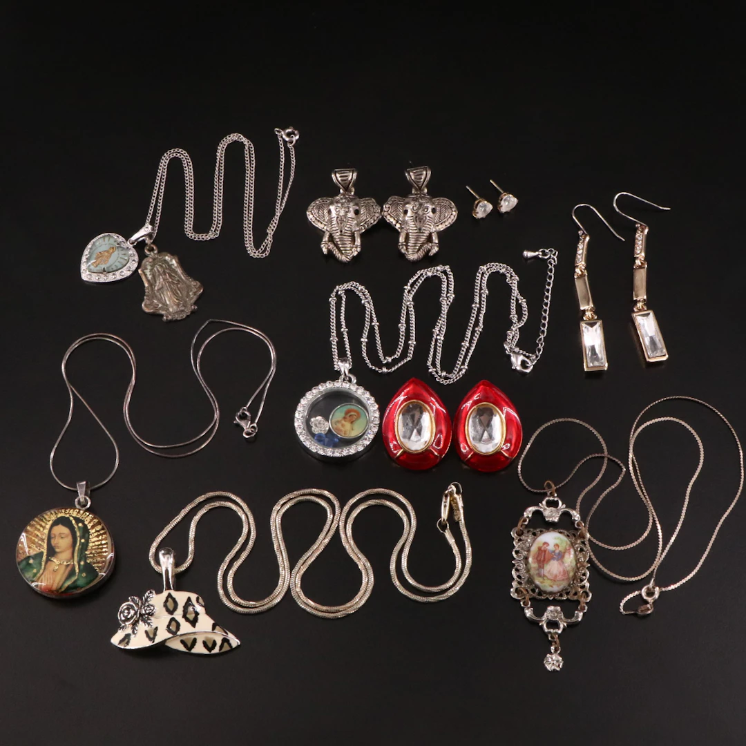 Sterling, Ecclesiastical and Rhinestones Featured in Jewelry