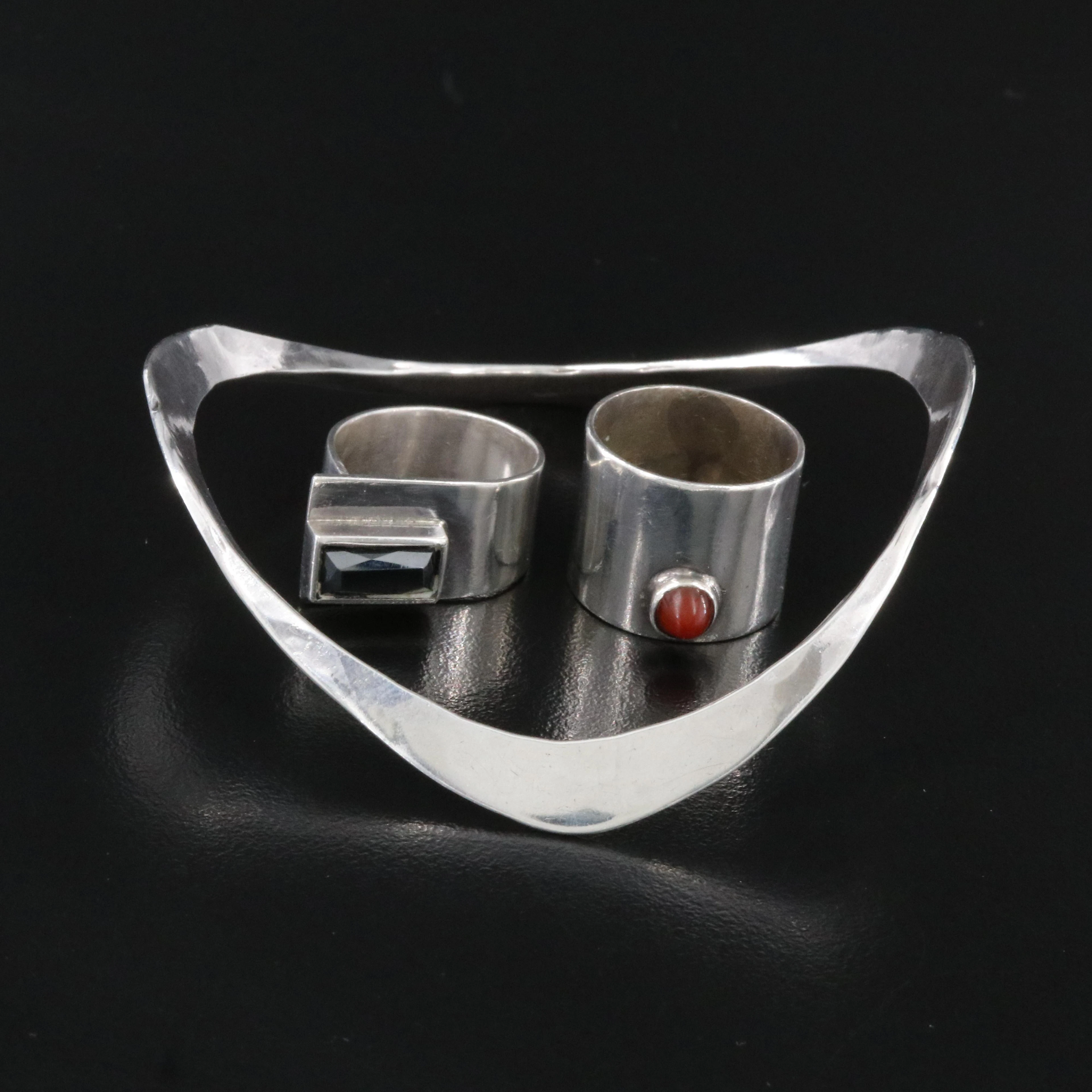 GB Harrison Sterling Bracelet and Rings Featuring Carnelian and Hematite