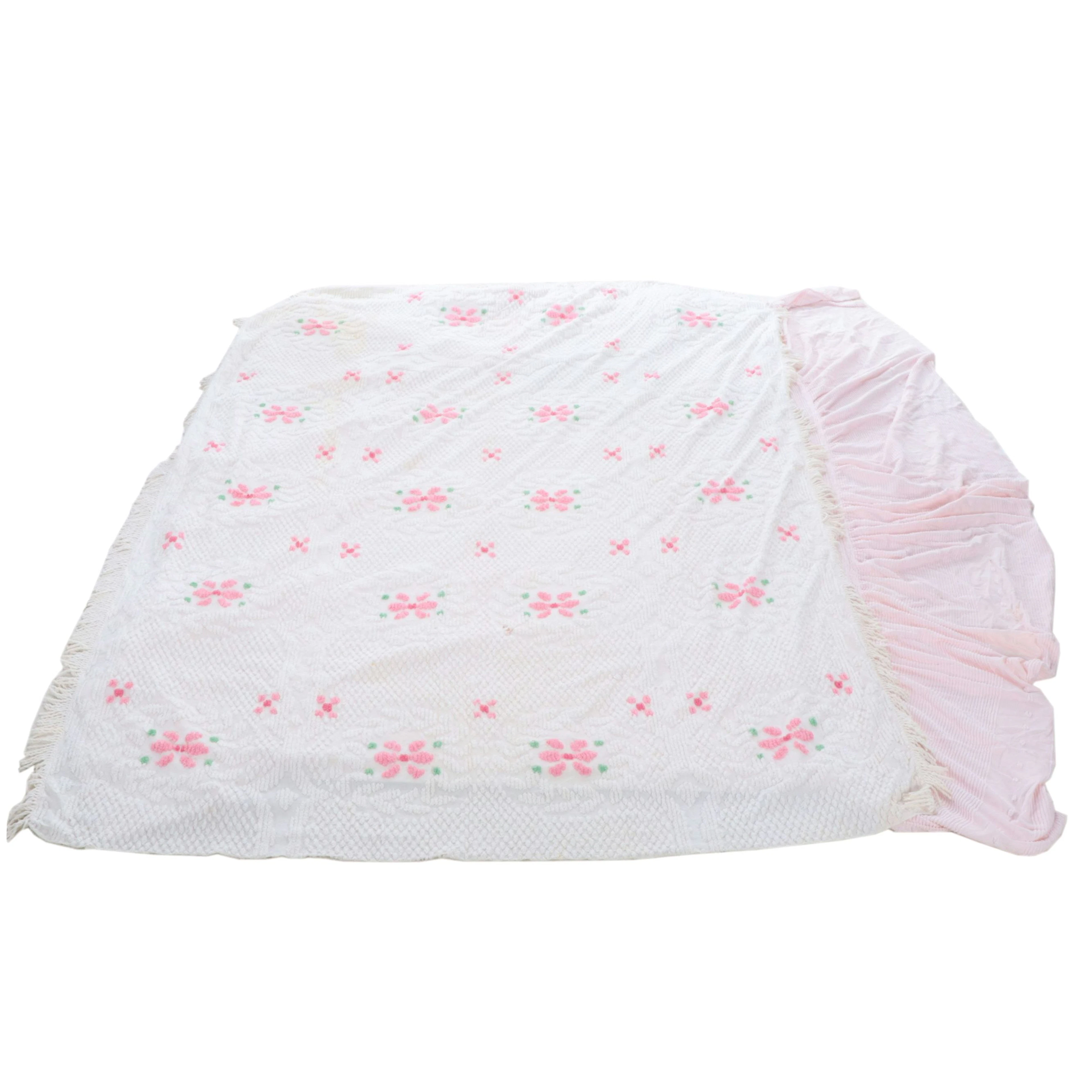 JC Penney Floral Motif and Other Chenille Bedspread, Vintage
