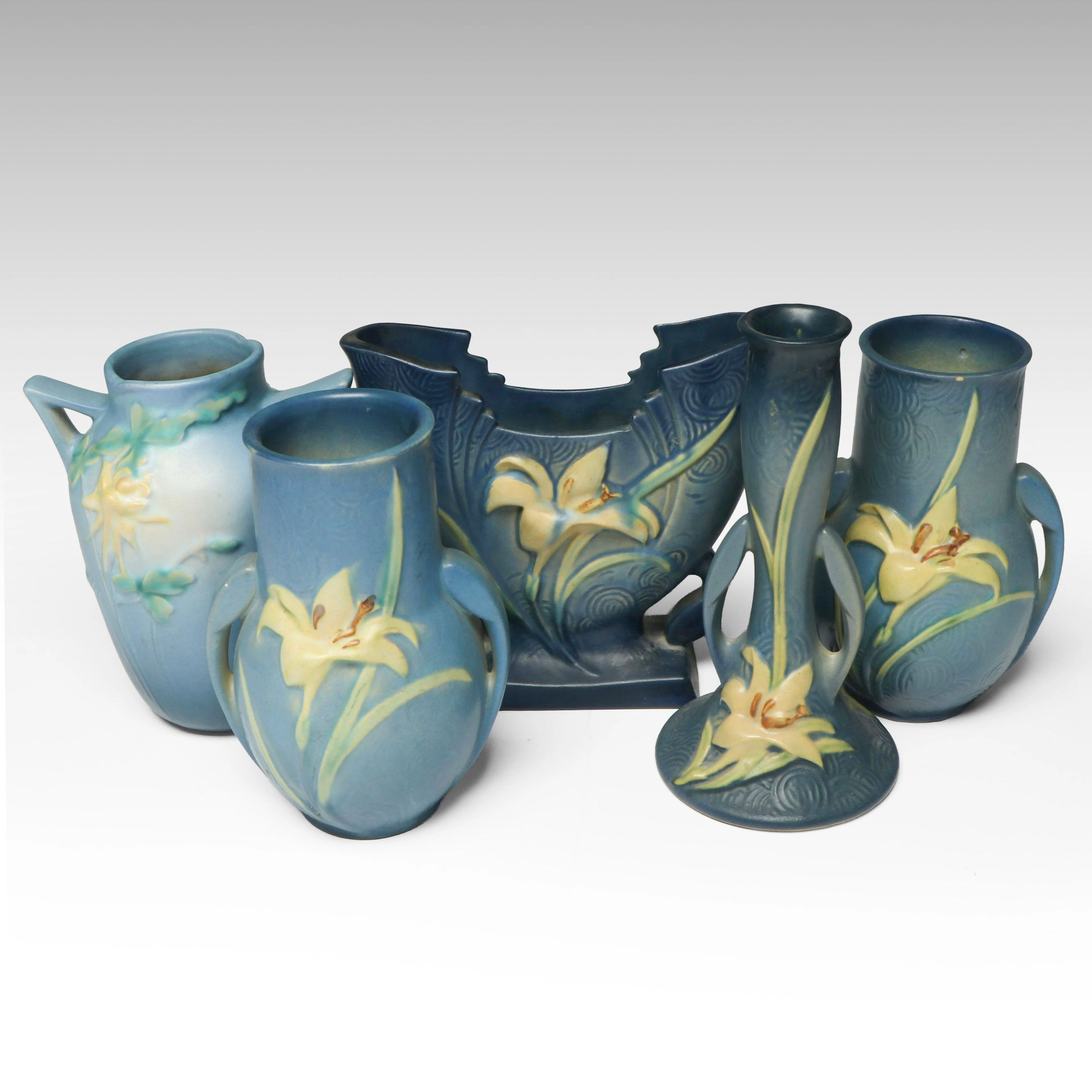 Roseville Potttery "Zephyr Lily" and "Columbine" Vases, Early to Mid-20th C.