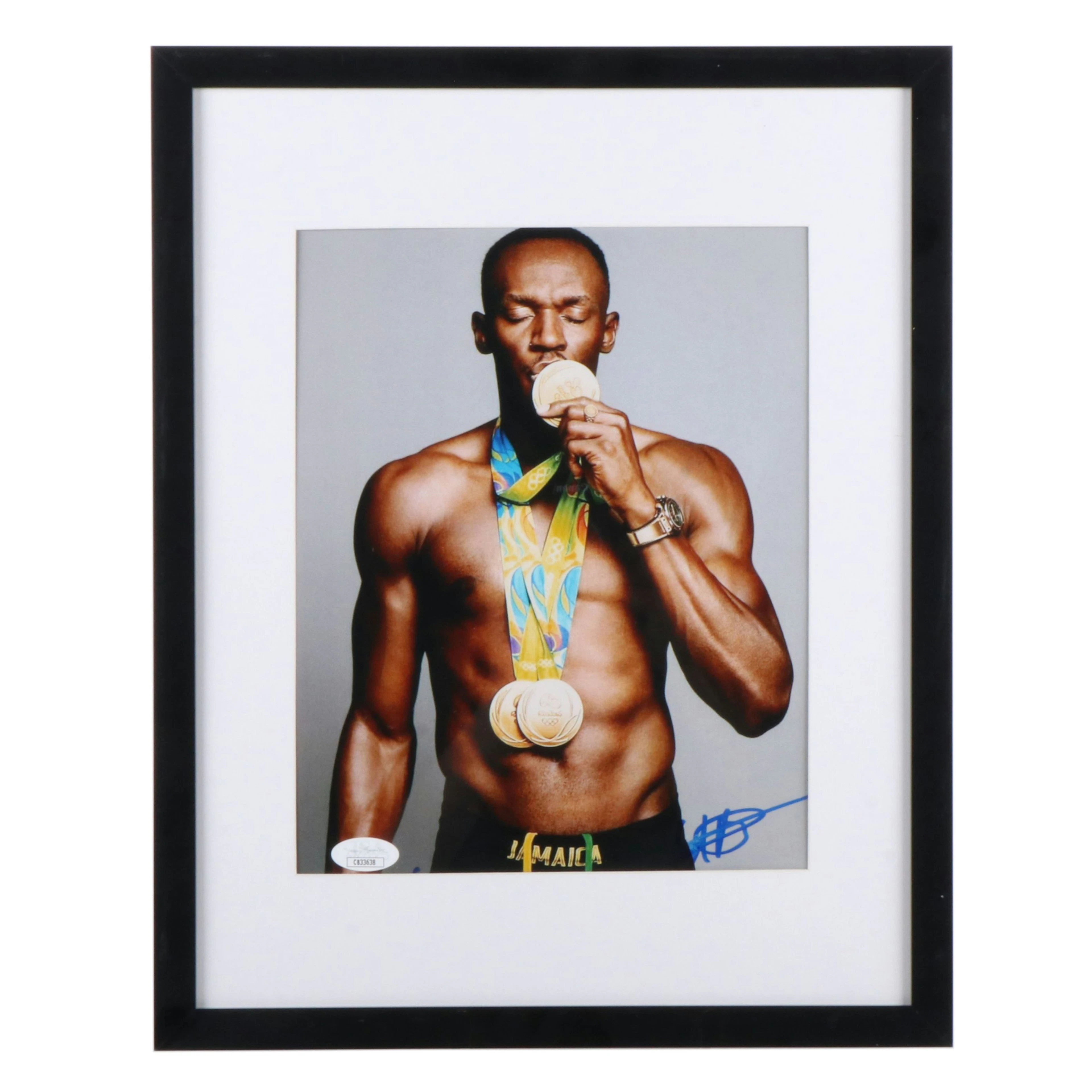 Usain Bolt Signed Olympic Print in Matted Frame, JSA