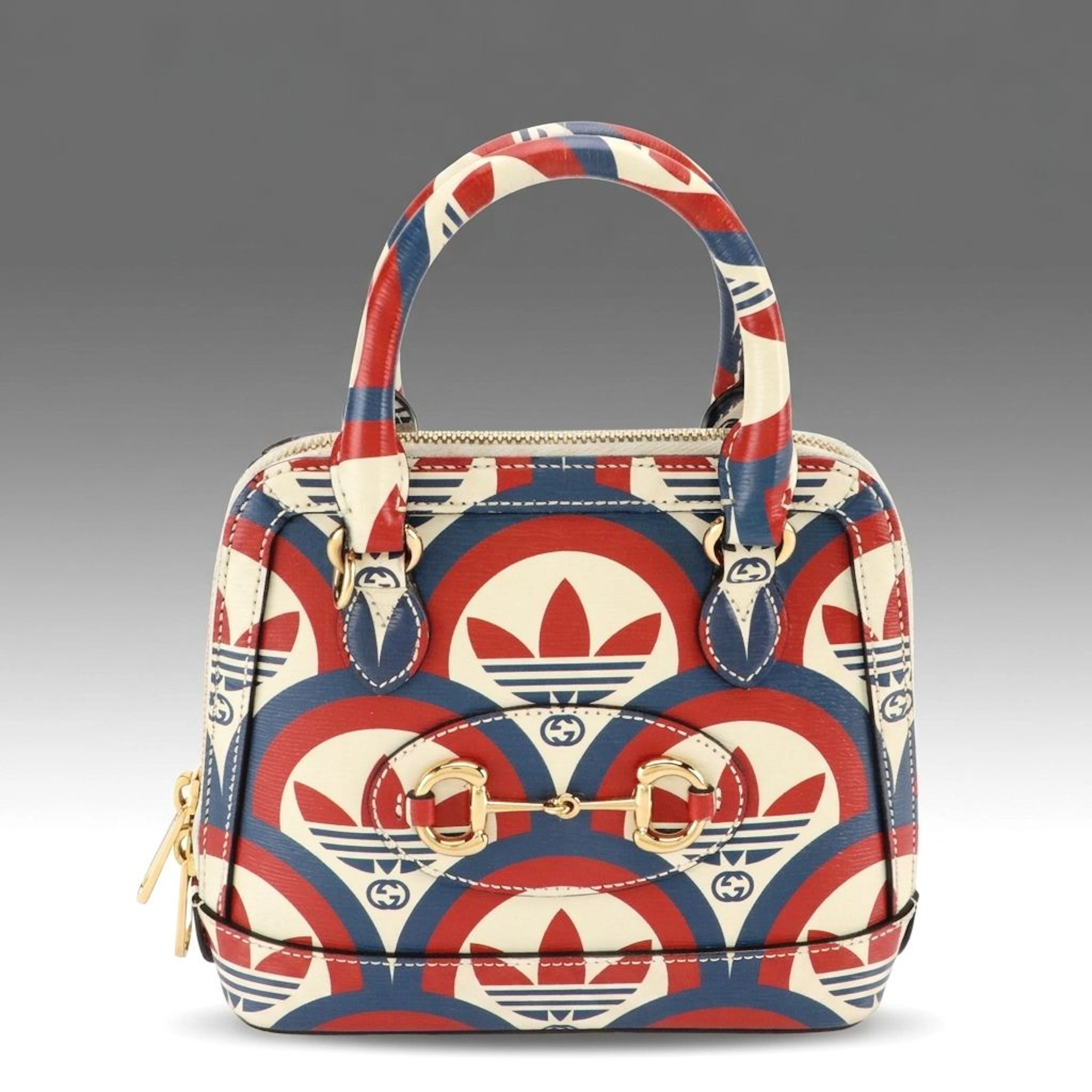 Gucci x Adidas 1955 Horsebit Mini Bag in Tricolor Logo Print Leather