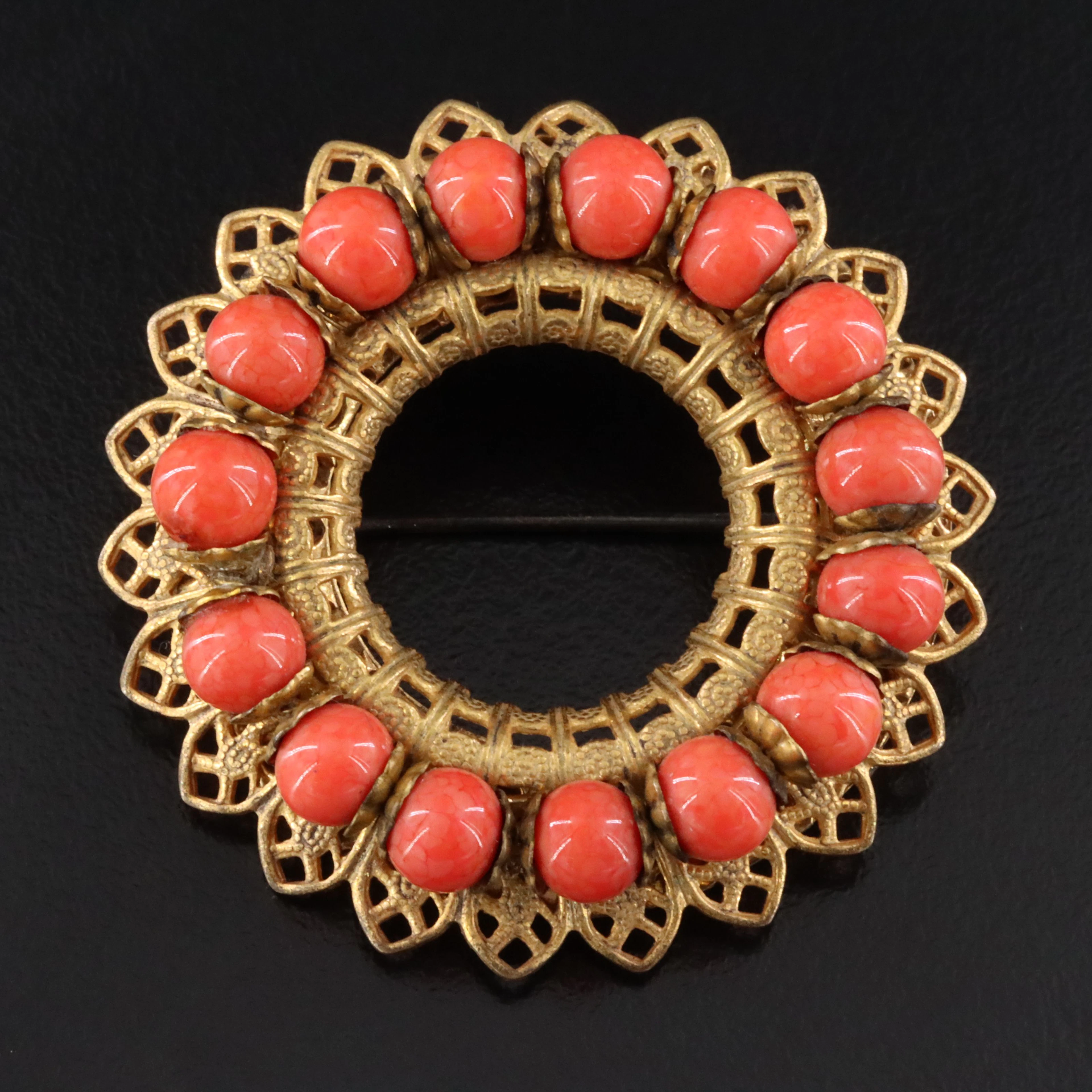 Vintage Miriam Haskell Glass Bead Wreath Brooch, c. 1955