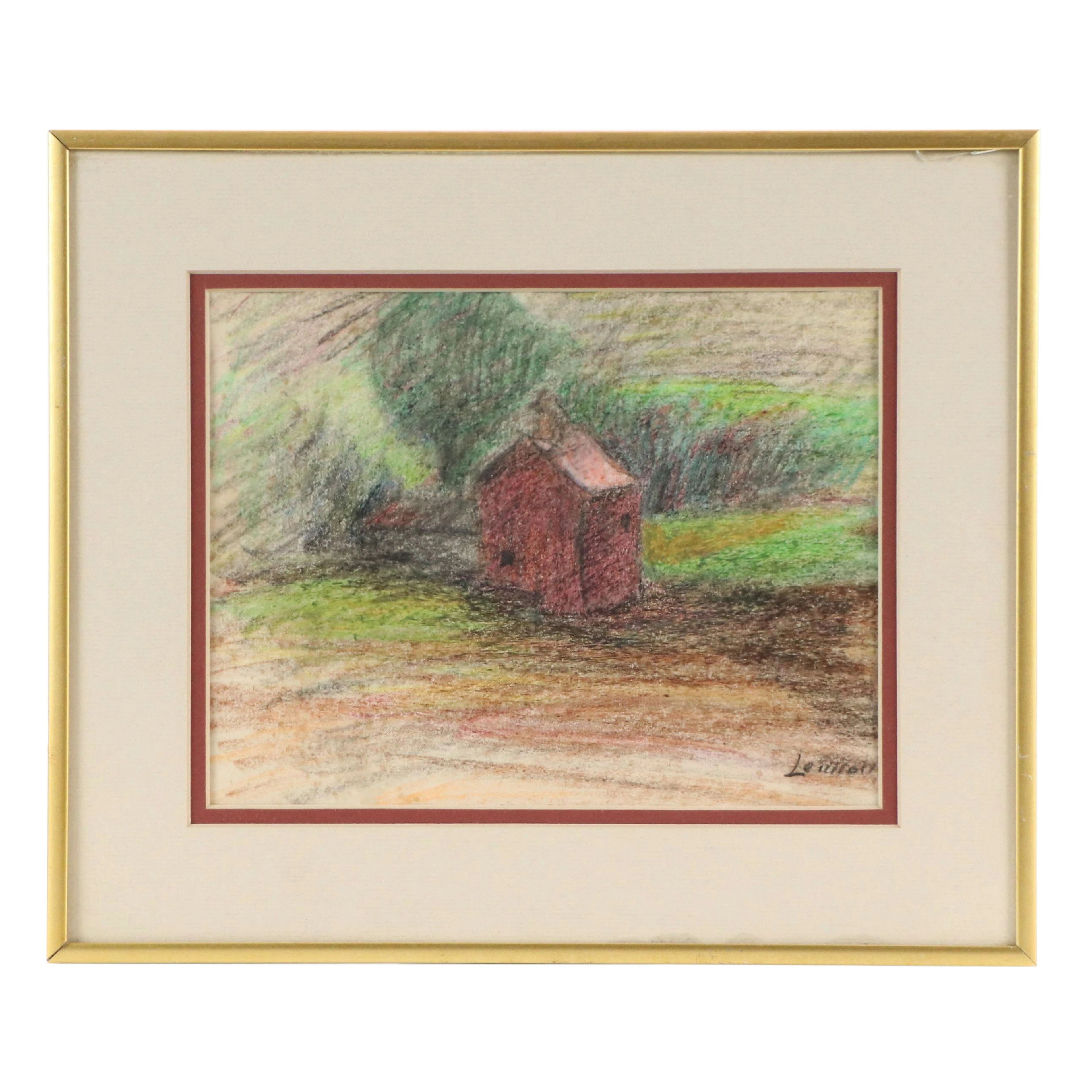 Bernard Lennon Pastel Drawing Landscape with Cottage