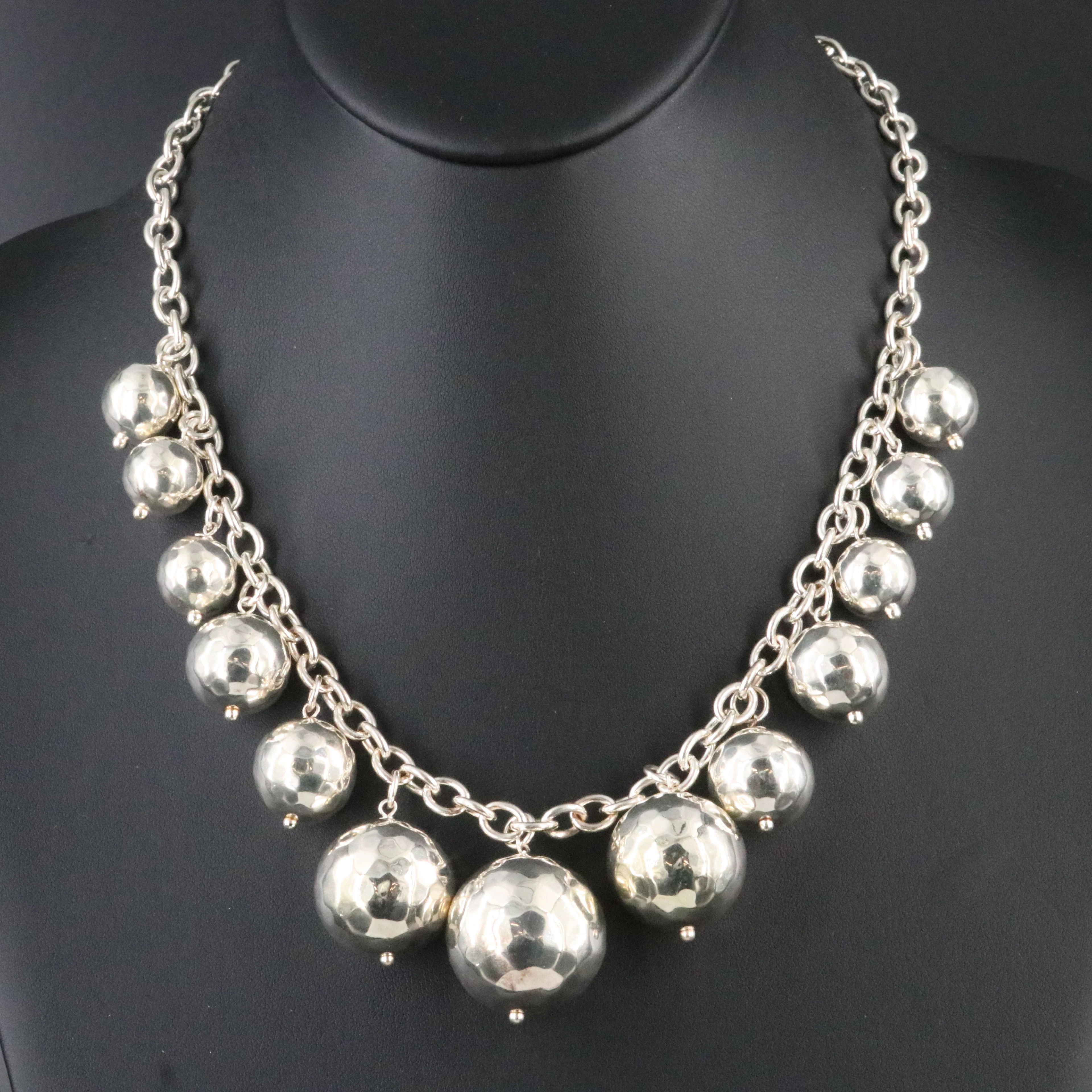 Sterling Graduated Hammered Bead Necklace