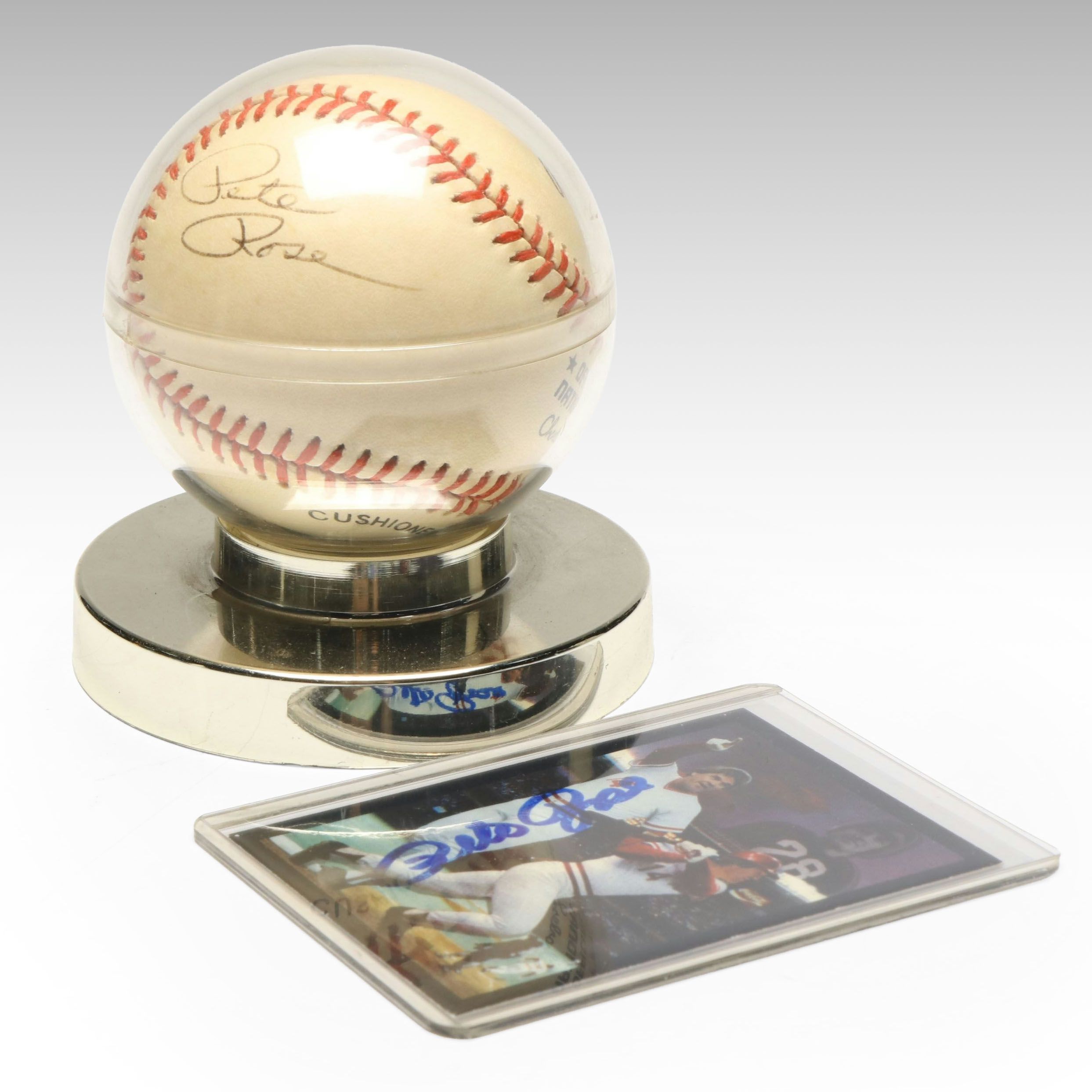 Pete Rose Signed Rawlings Official National League Baseball and Card
