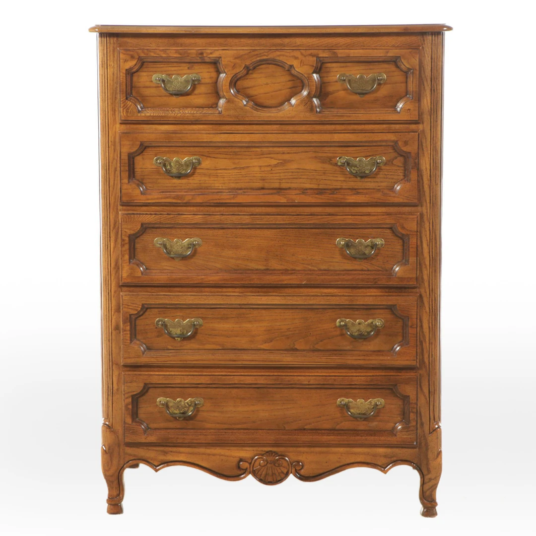 Baker Furniture French Provincial Style Walnut Finish Chest of Drawers