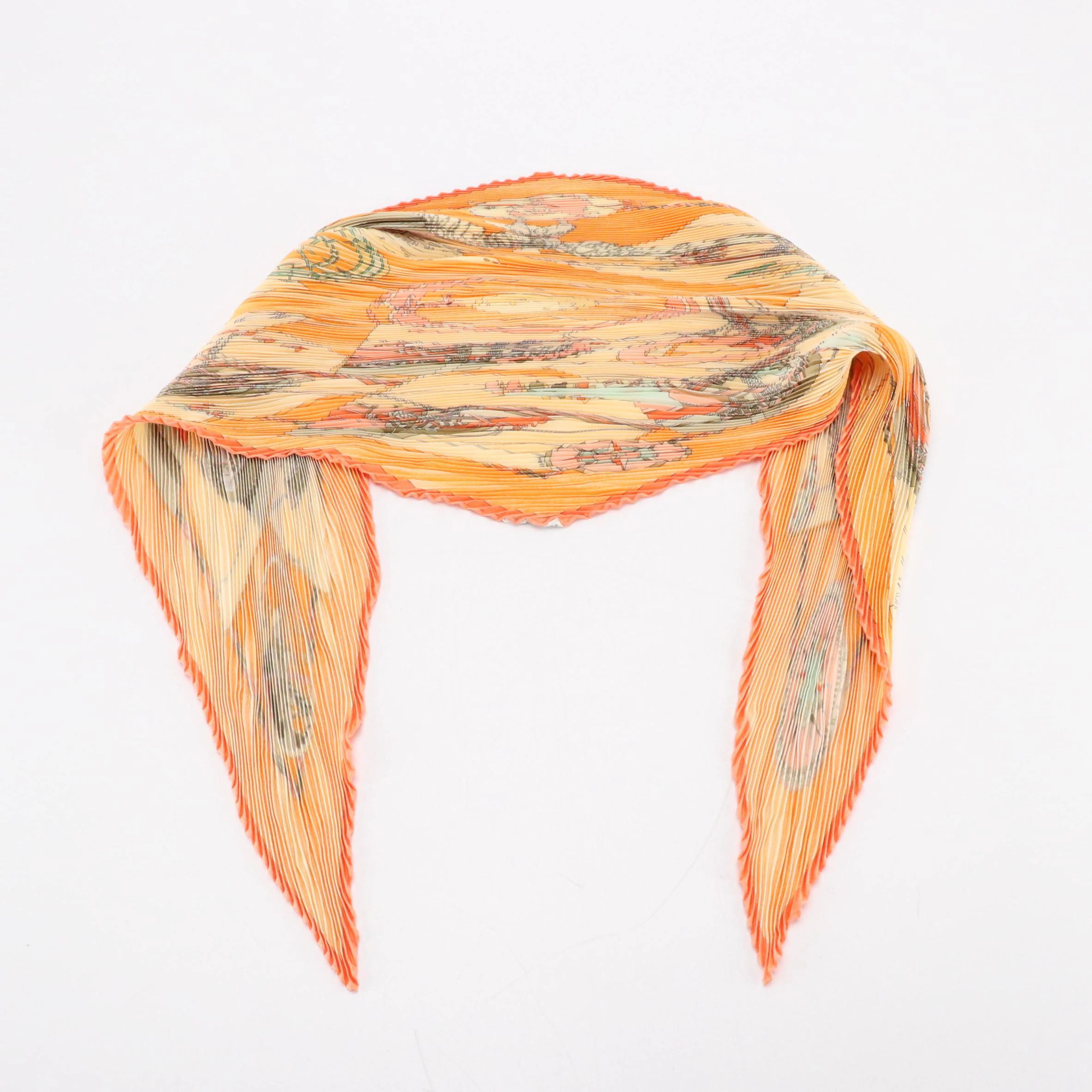 Hermès "Face au Large" Plissé Scarf 90 in Silk Twill with Box