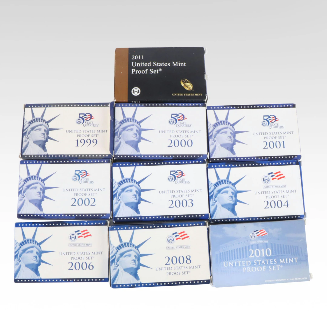 Ten U.S. Proof Sets 1999-2011, Missing 2005, 2007, and 2009