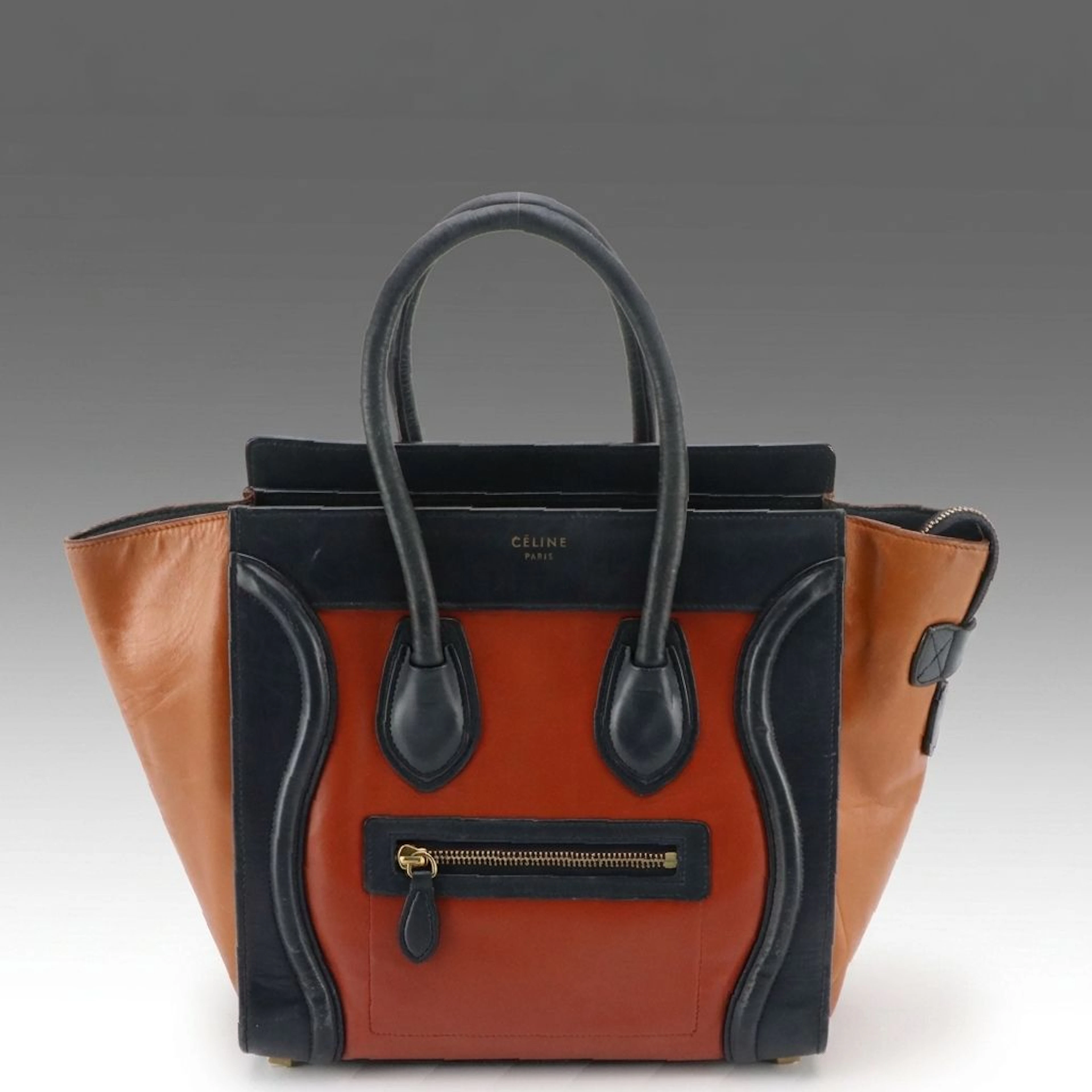 Céline Micro Luggage Top Handle Zip Tote in Tricolor Calfskin Leather
