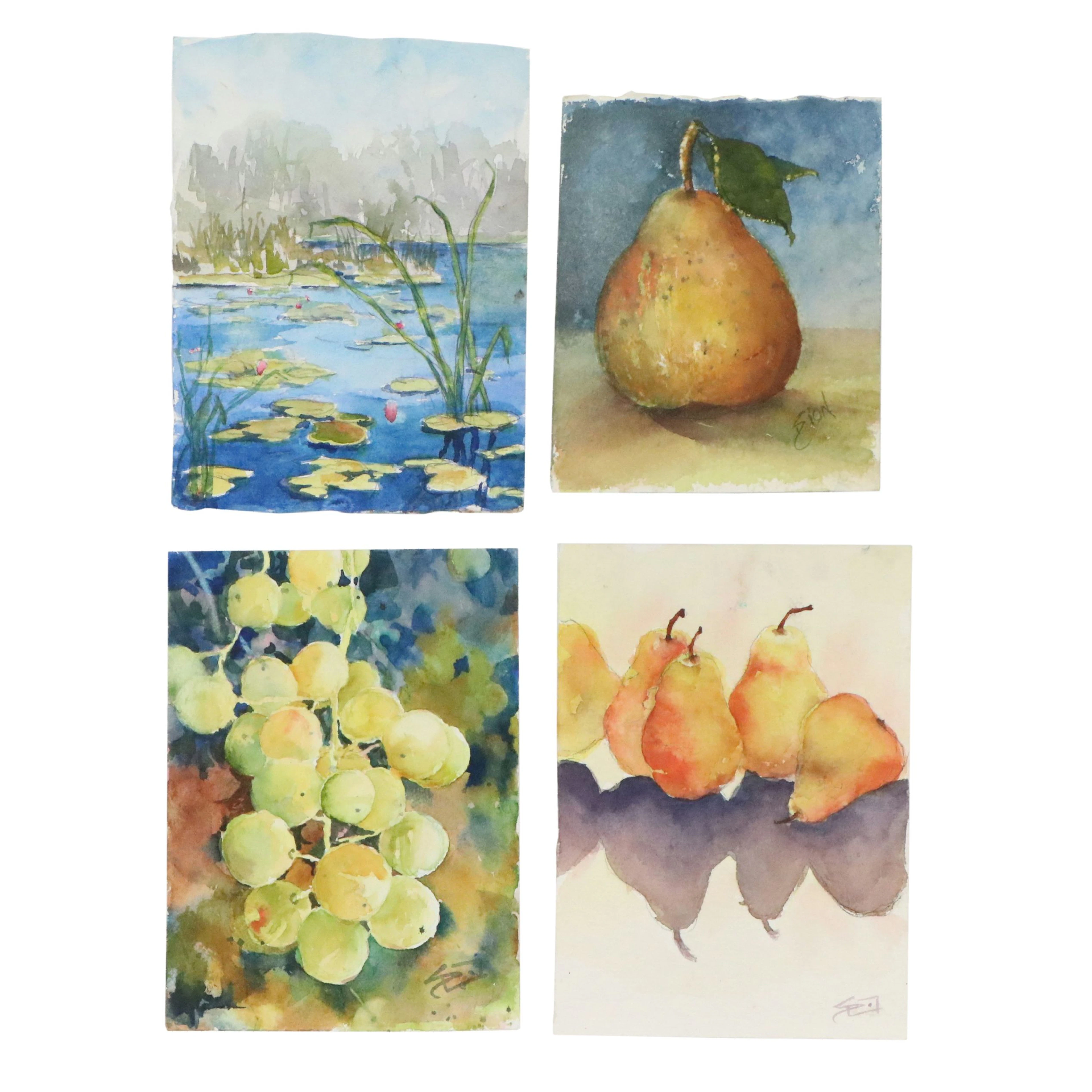 Sue Dion Watercolor Paintings "Summer Grapes" and More, 21st Century
