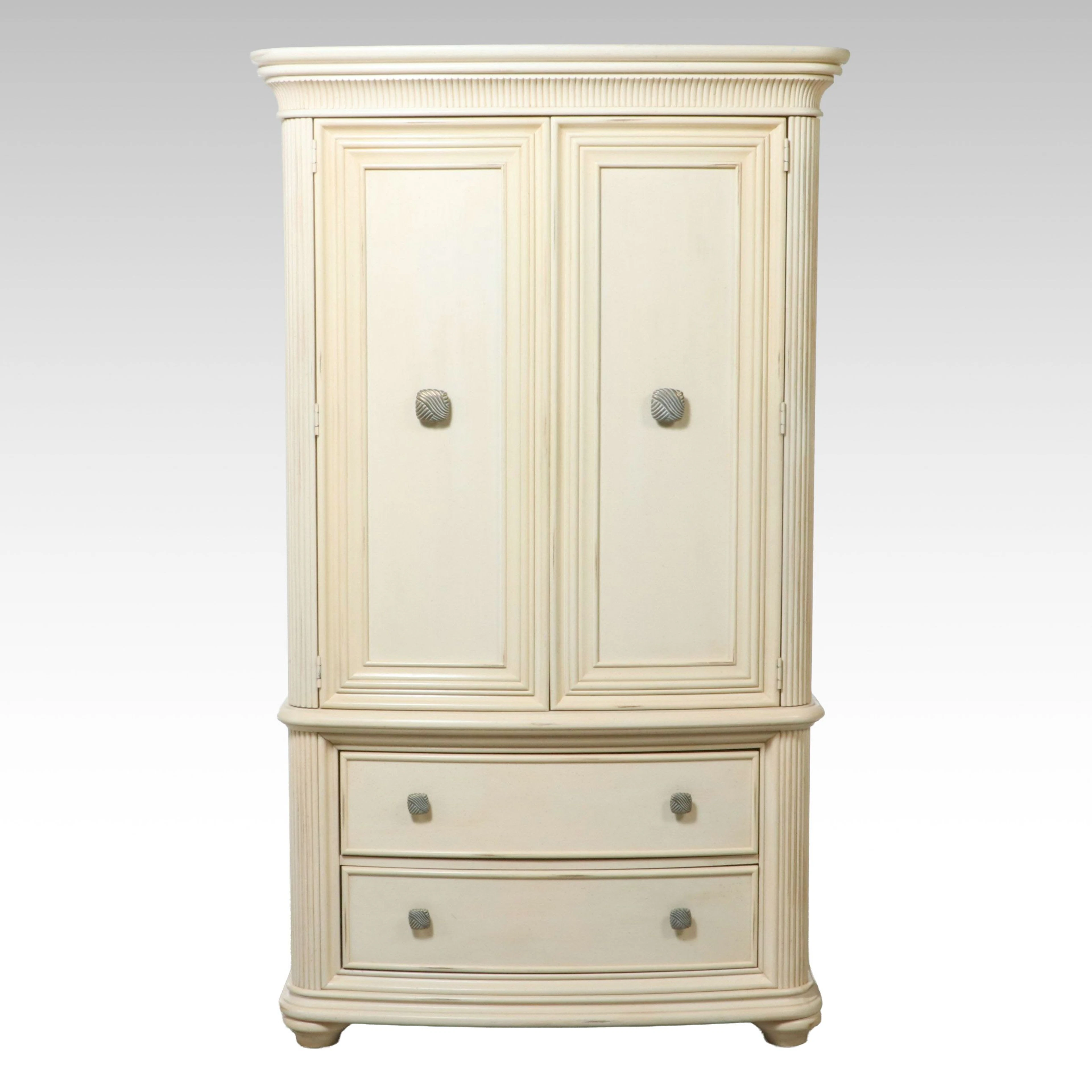 Stanley Furniture Cream Painted Armoire Entertainment Center, Late 20th Century