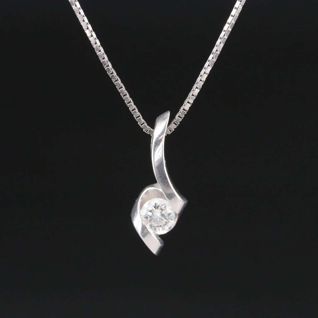Sirena 14K 0.40 CT Diamond Solitaire Ribbon Pendant Necklace