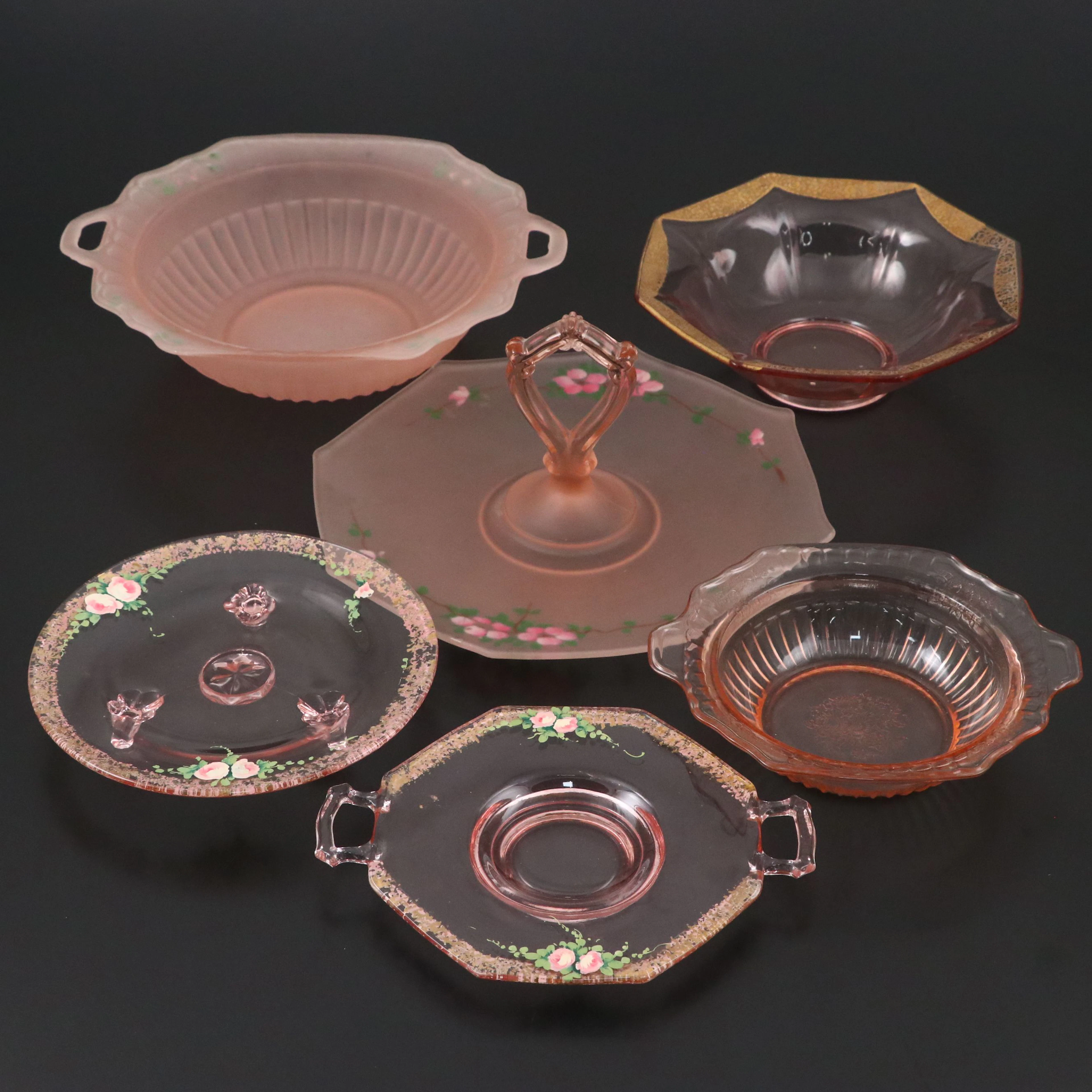 Anchor Hocking, Tiffin-Franciscan with Other Pink Depression Glass Serveware
