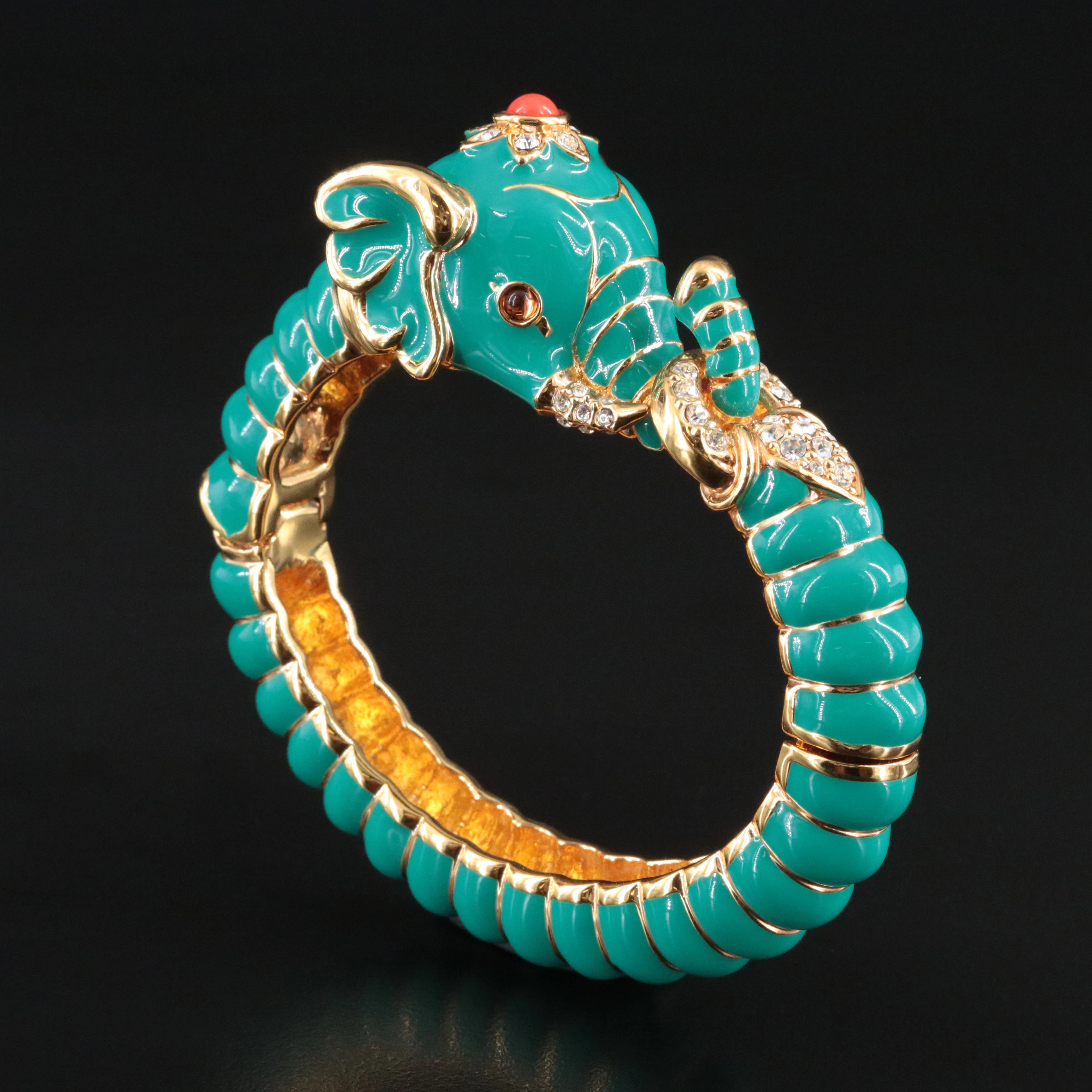 Kenneth Jay Lane Enamel and Rhinestone Elephant Bangle