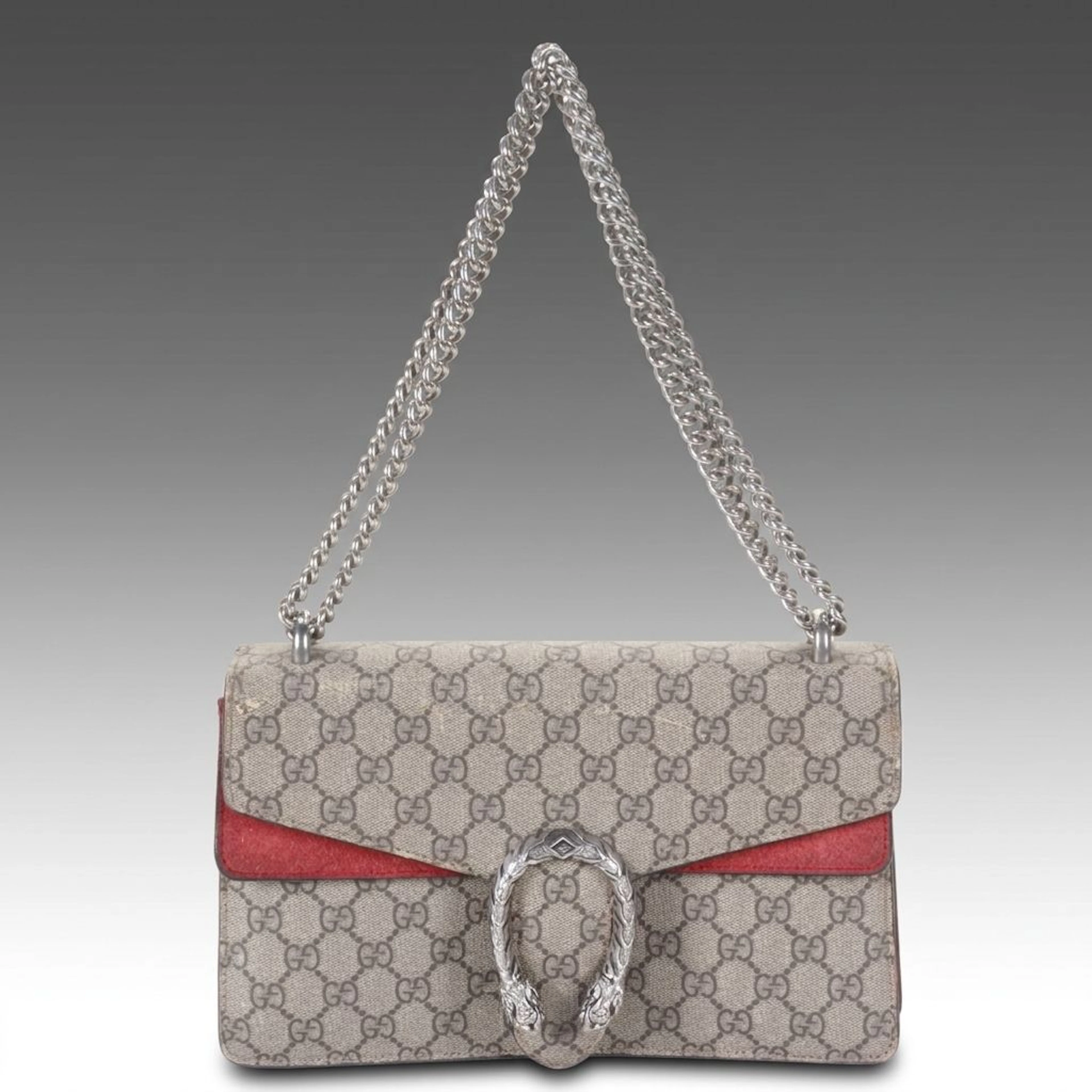 Gucci Dionysus Flap Shoulder Bag in GG Supreme Canvas and Red Suede