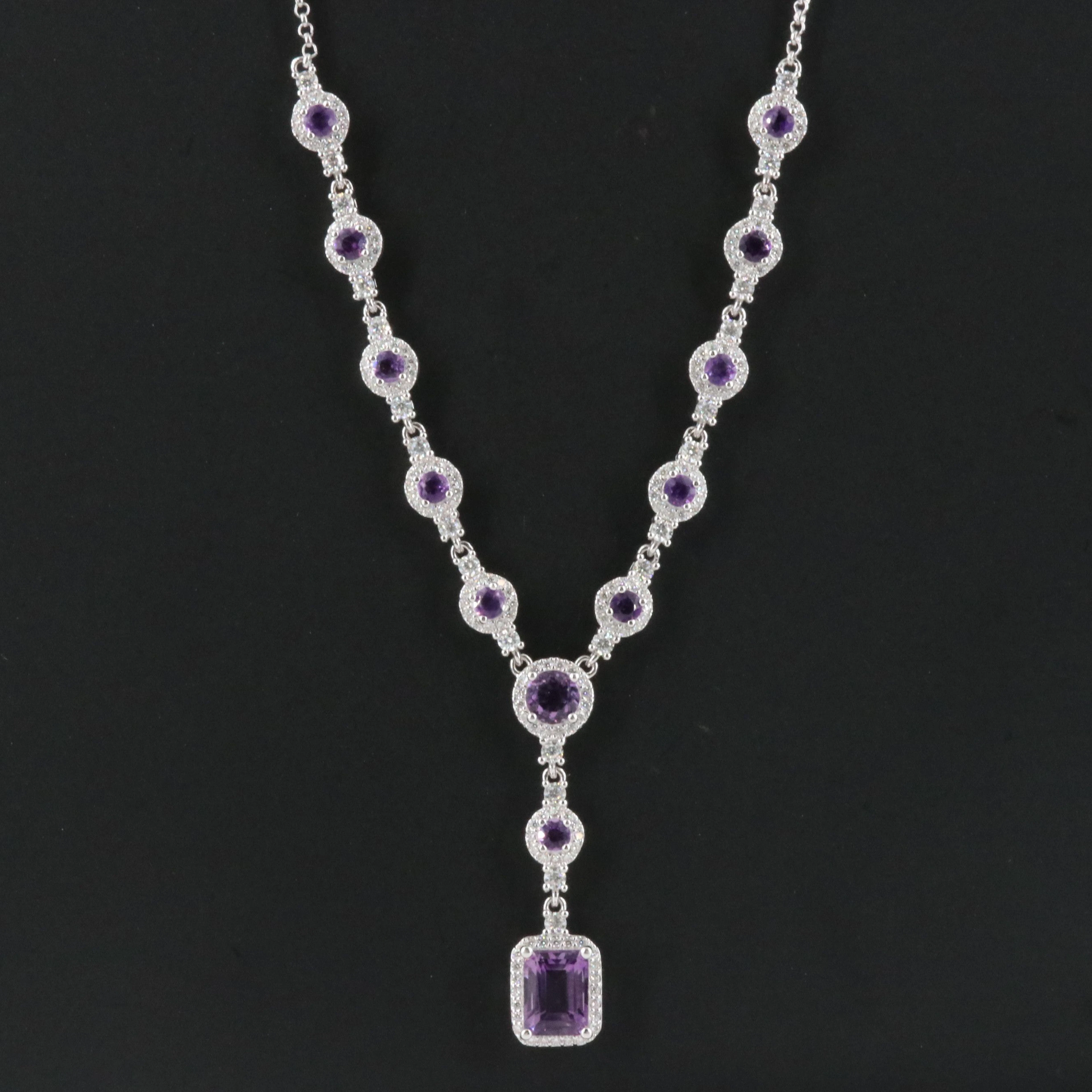 Sterling Amethyst and Moissanite Lariat Necklace