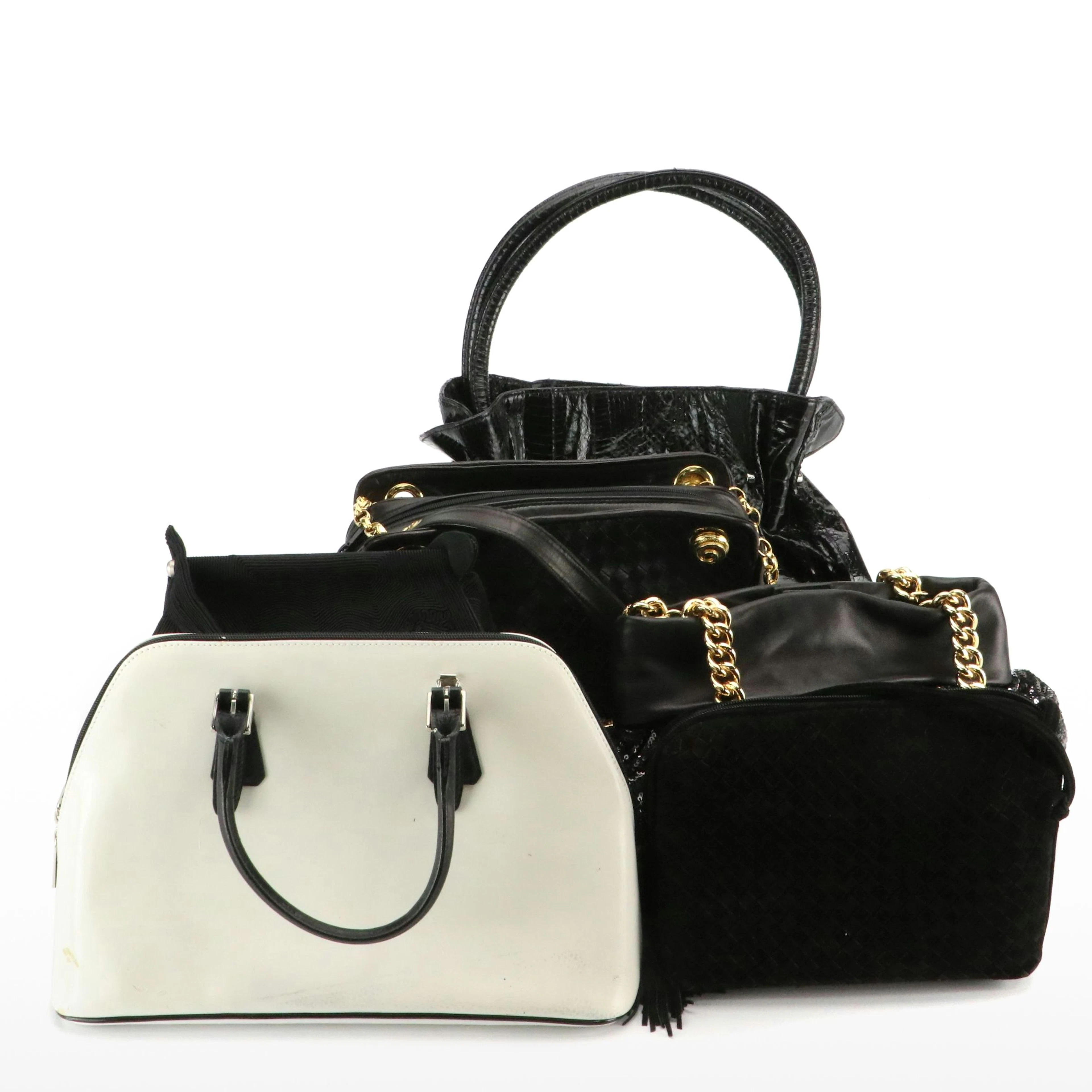 Badgley Mischka Sequined Chain Link Tote, Pure Faux Snakeskin Tote
