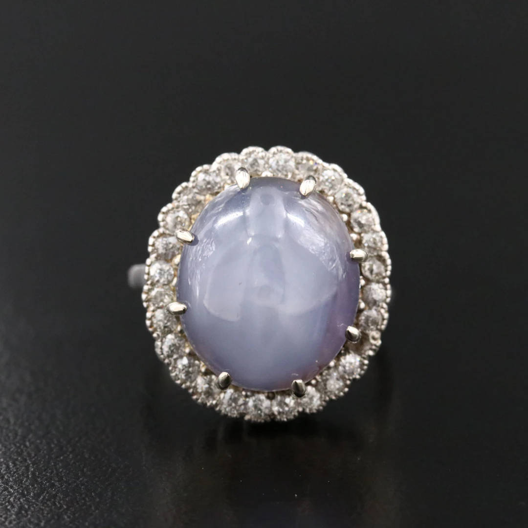 Platinum 20.23 CT Star Sapphire and Diamond Ring