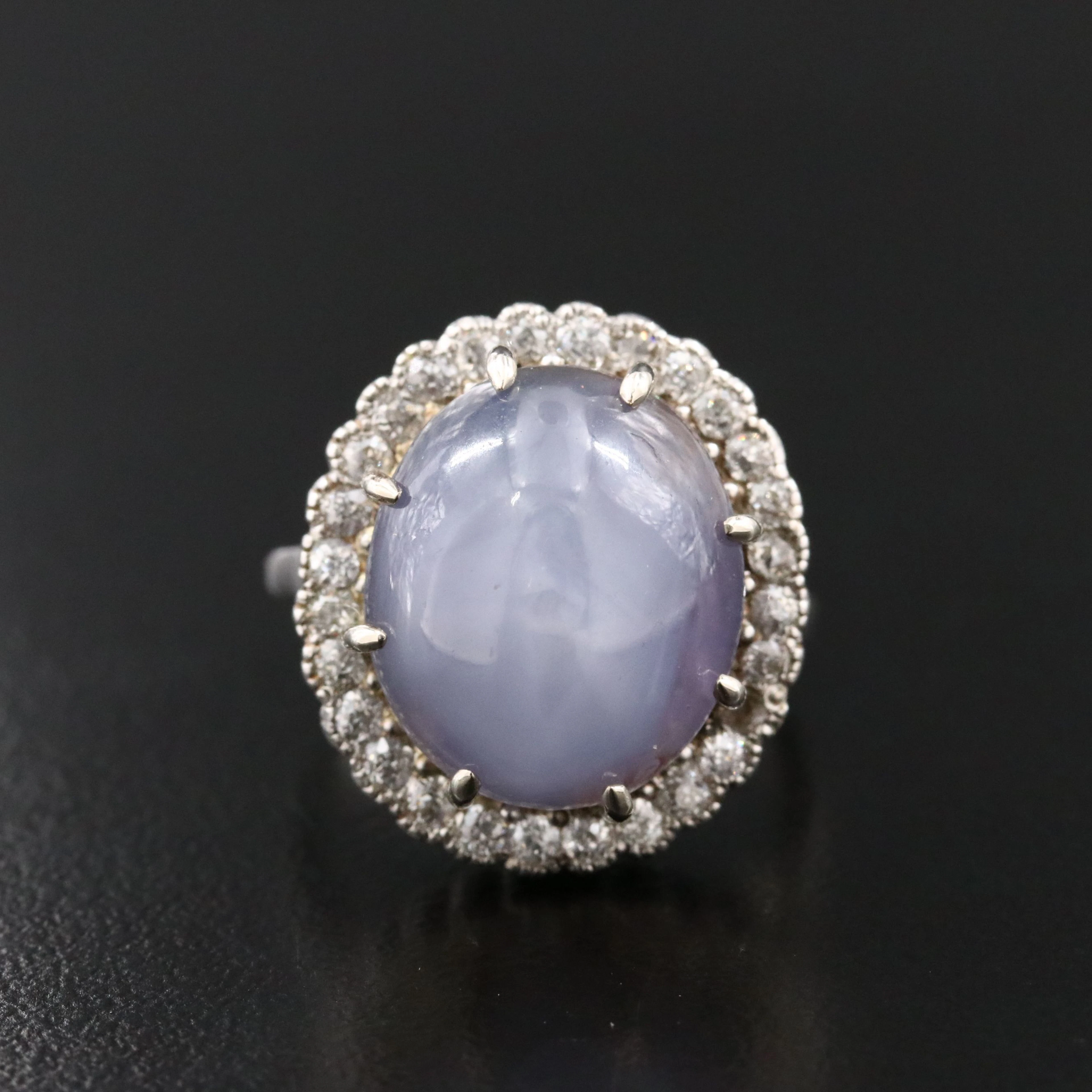 Platinum 20.23 CT Star Sapphire and Diamond Ring