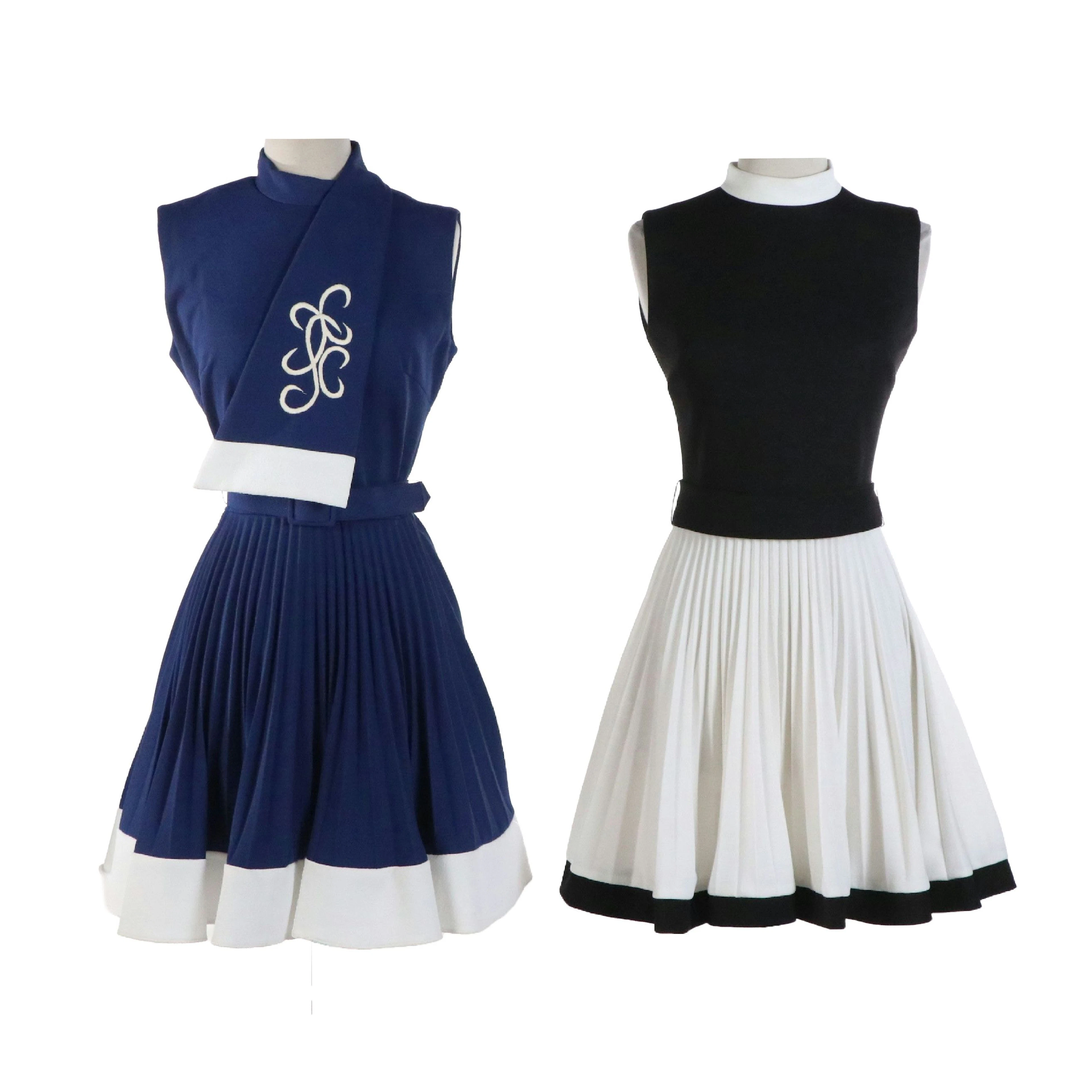 Mary Dobbs Vintage Pleated Sleeveless Mini Dresses, Vintage 1960s