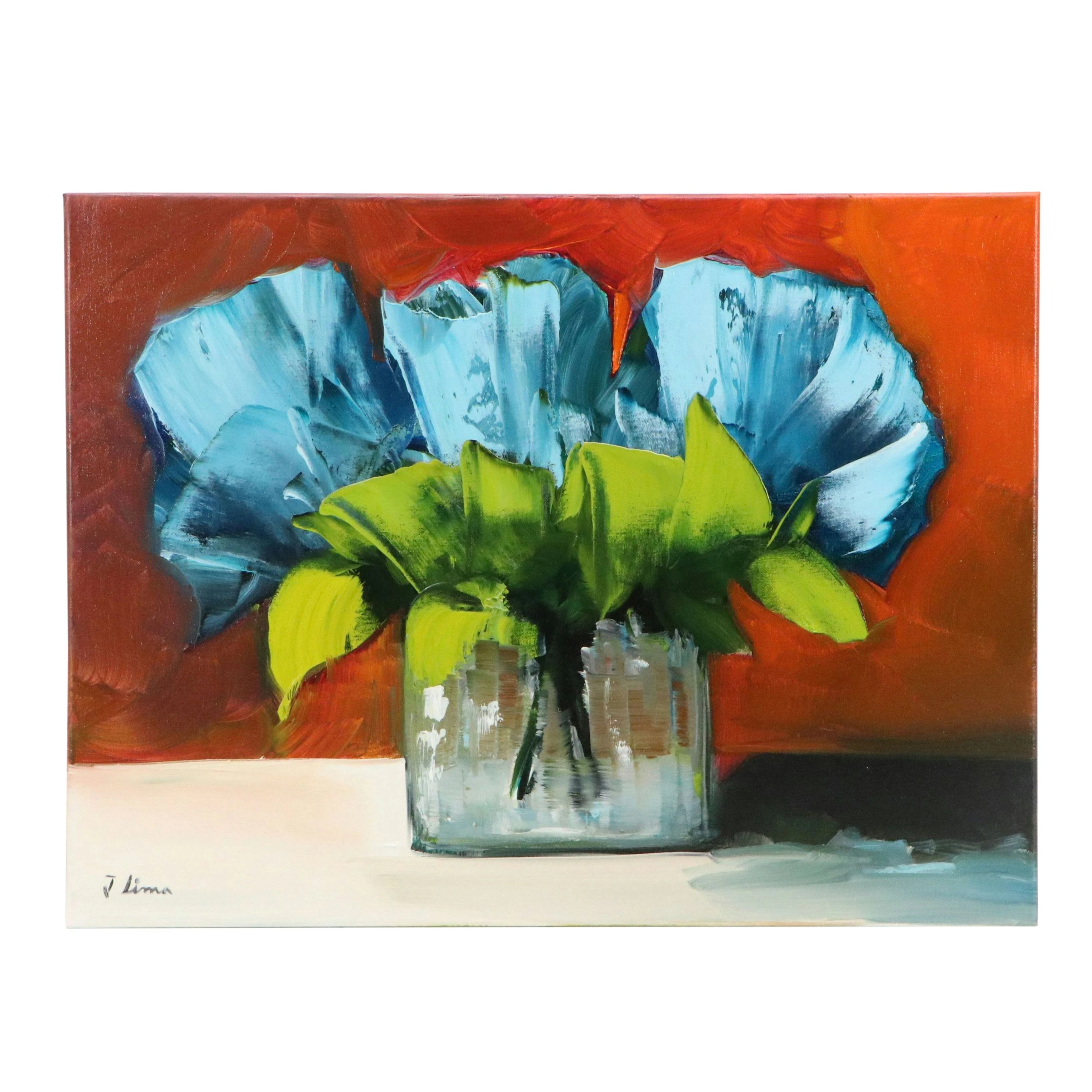José M. Lima Still Life Oil Painting of Vase of Flowers, 2026