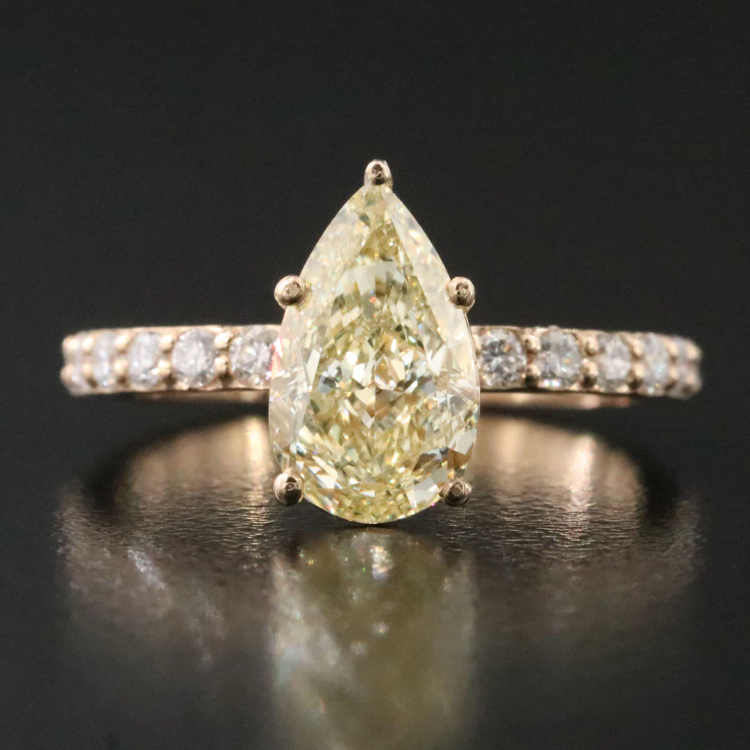 14K 2.46 CTW Lab Grown Fancy Yellow Diamond Ring with IGI Report