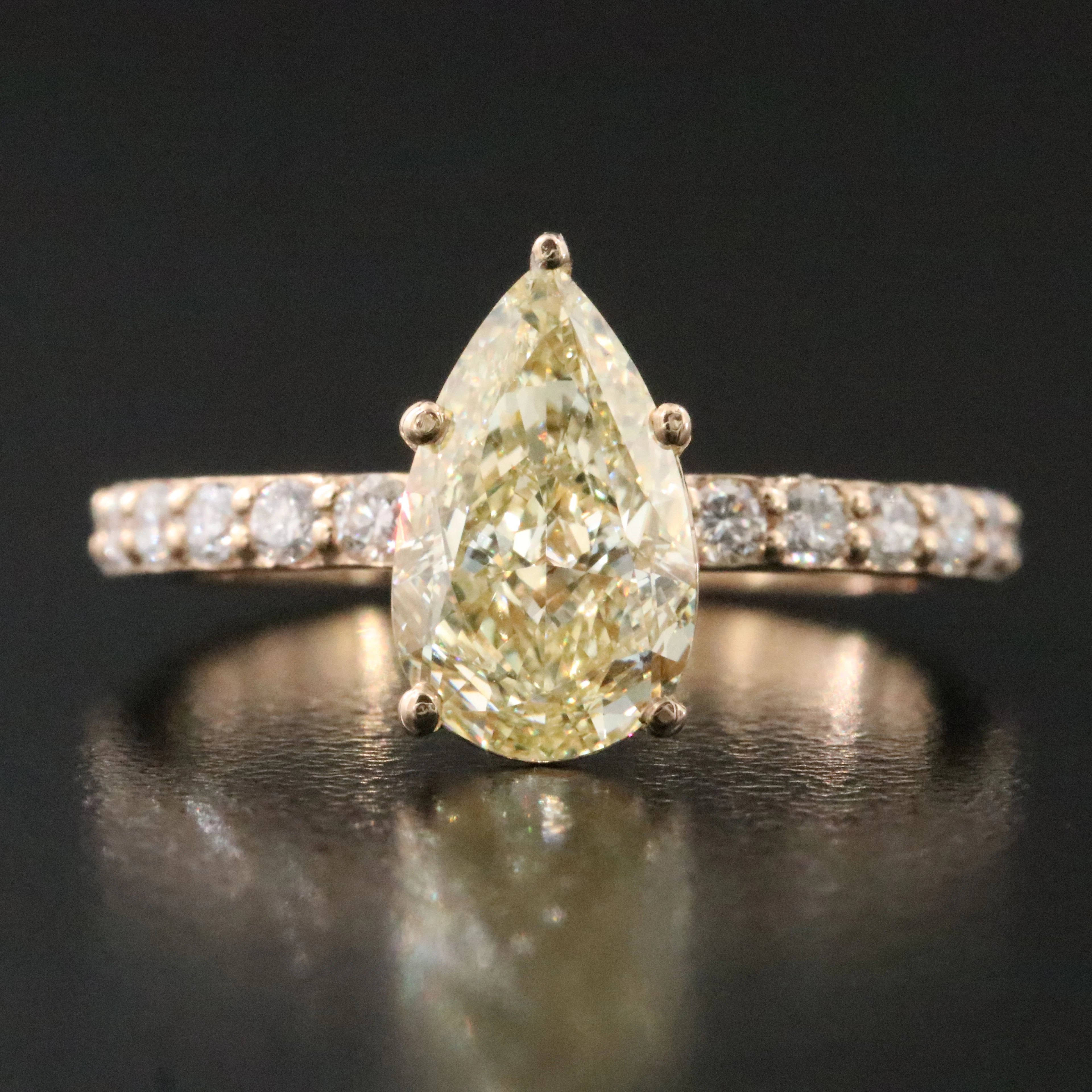 14K 2.46 CTW Lab Grown Fancy Yellow Diamond Ring with IGI Report