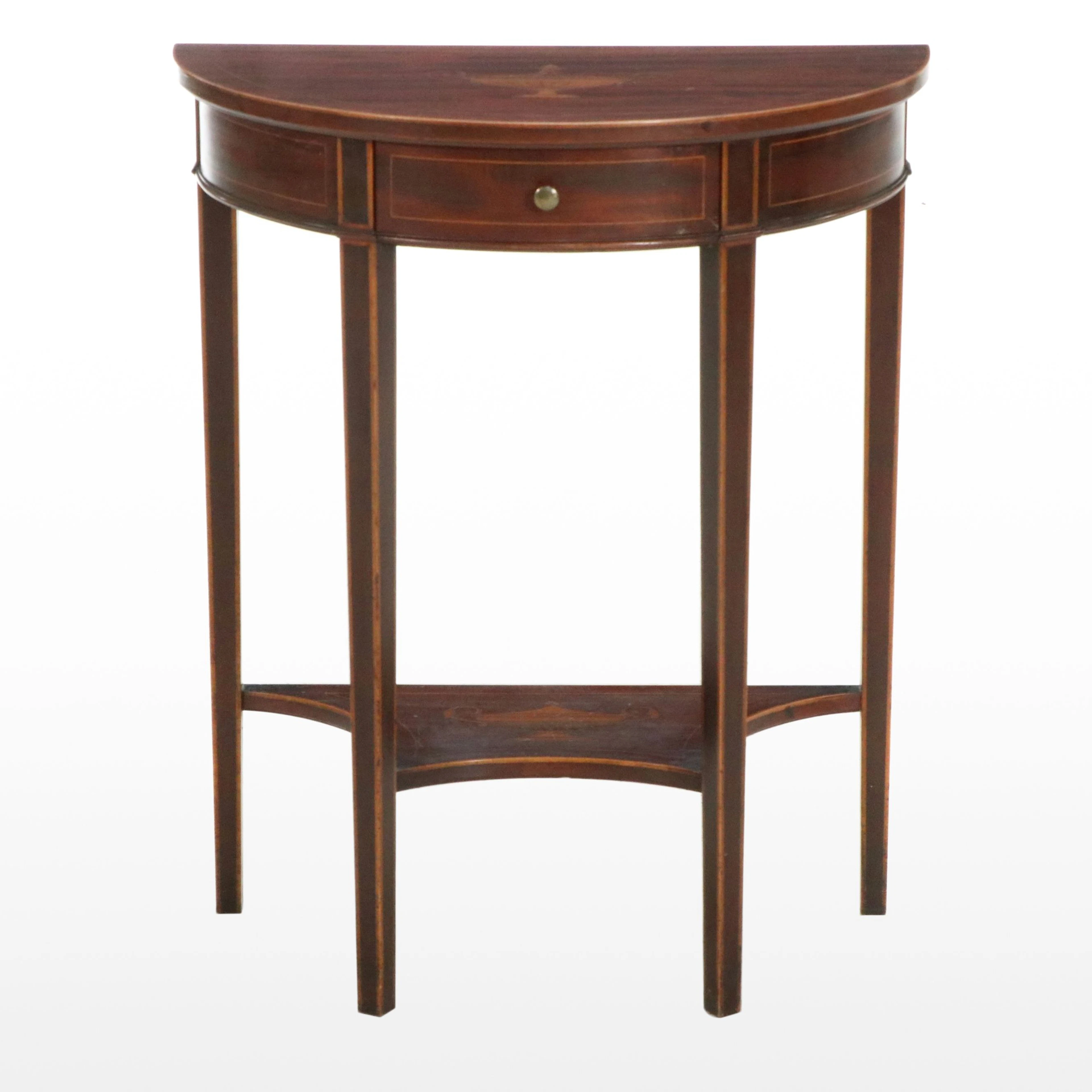 George C. Flint Co. Mahogany Painted Decorated Demilune Table