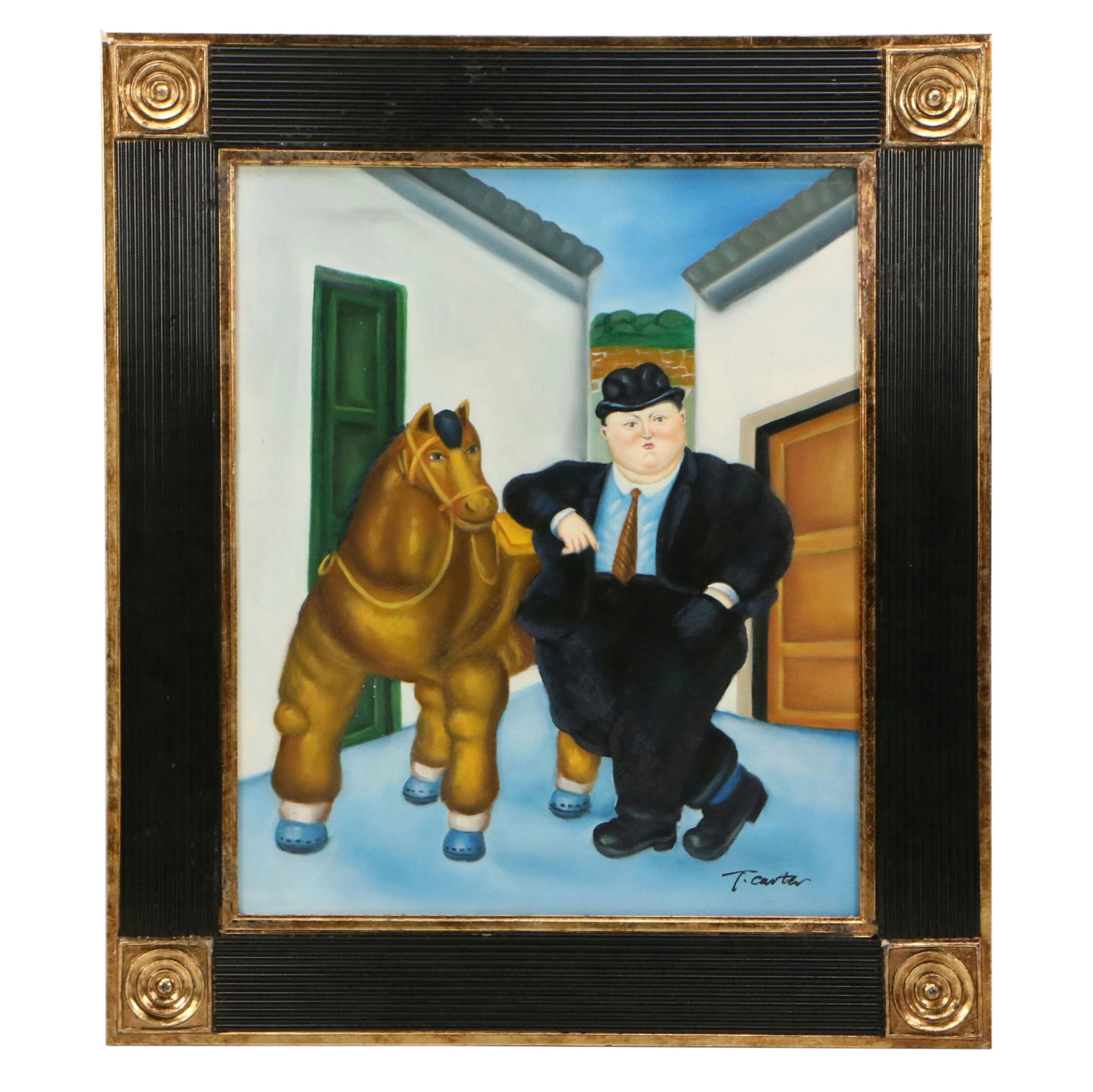 After Fernando Botero Copy Oil Painting "Horse and Man II"