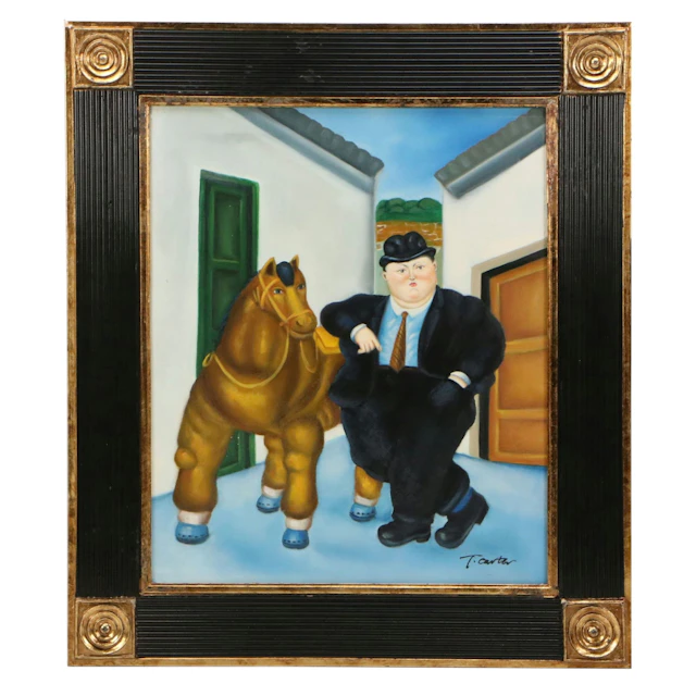 After Fernando Botero Copy Oil Painting "Horse and Man II"