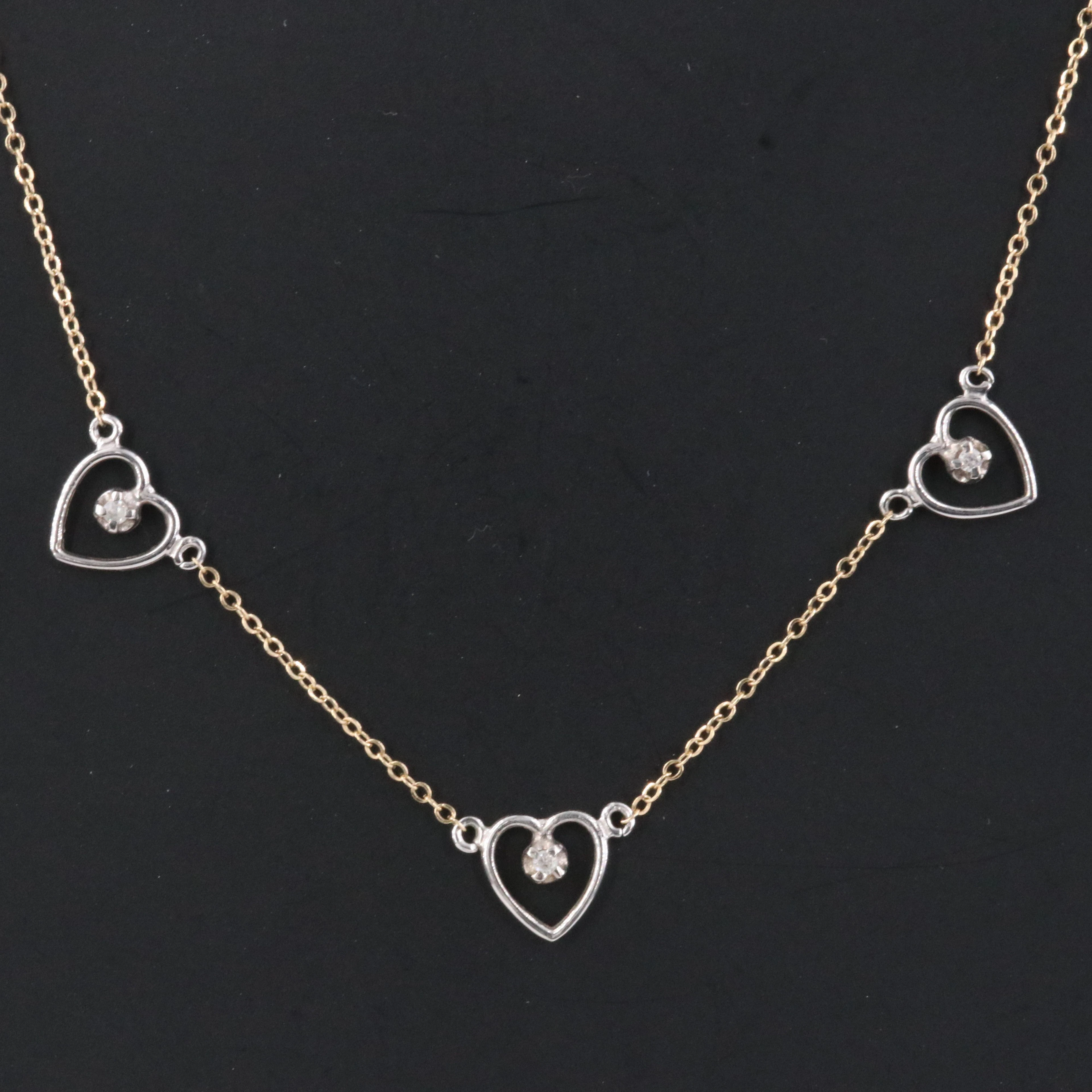 14K Two Tone 0.06 CTW Diamond Heart Station Necklace