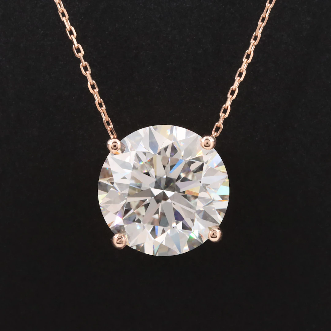 14K Rose Gold 6.07 CT Lab Grown Diamond Solitaire Necklace with IGI Report