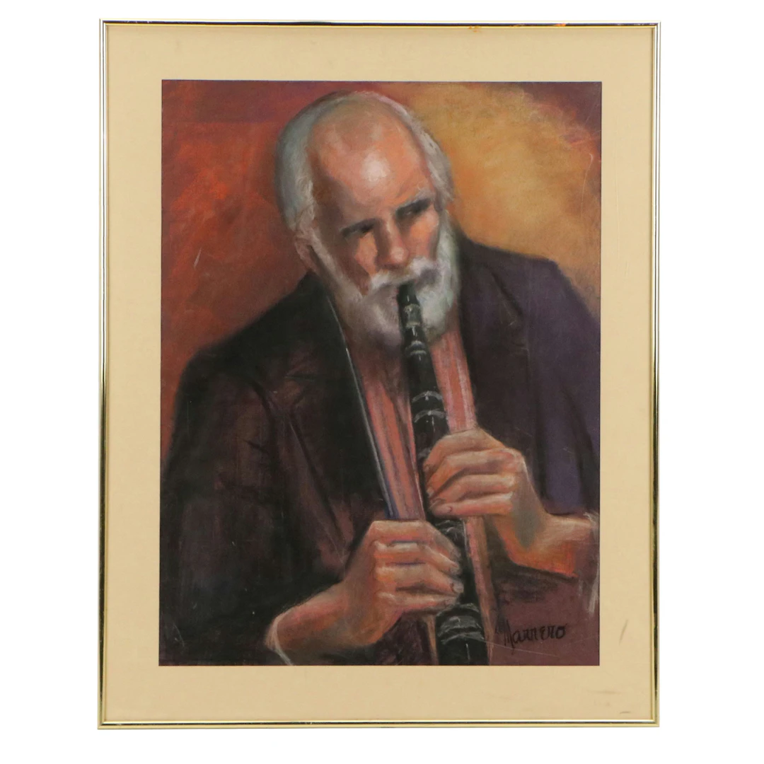Edith Susarret Marrero Pastel Portrait Drawing of Flute Player