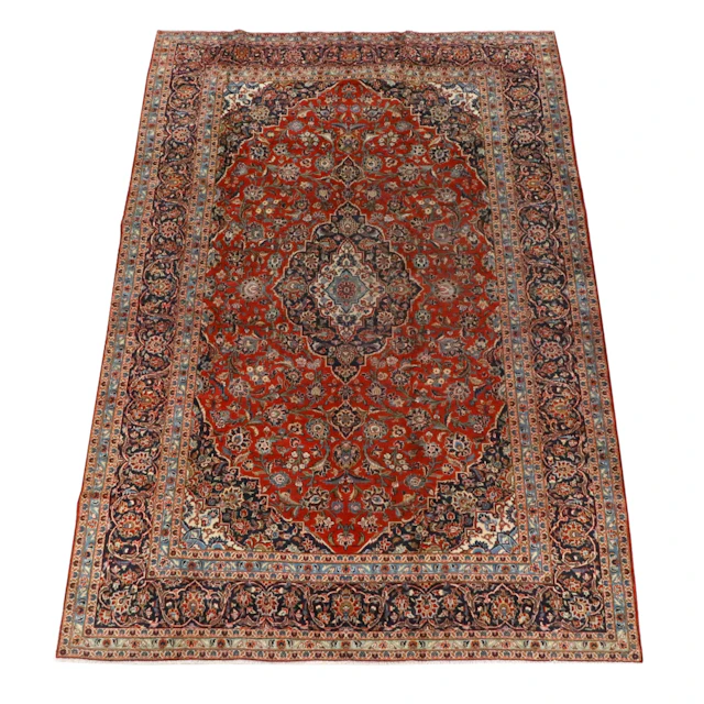 8'1 x 12'2 Hand-Knotted Persian Kashan Area Rug