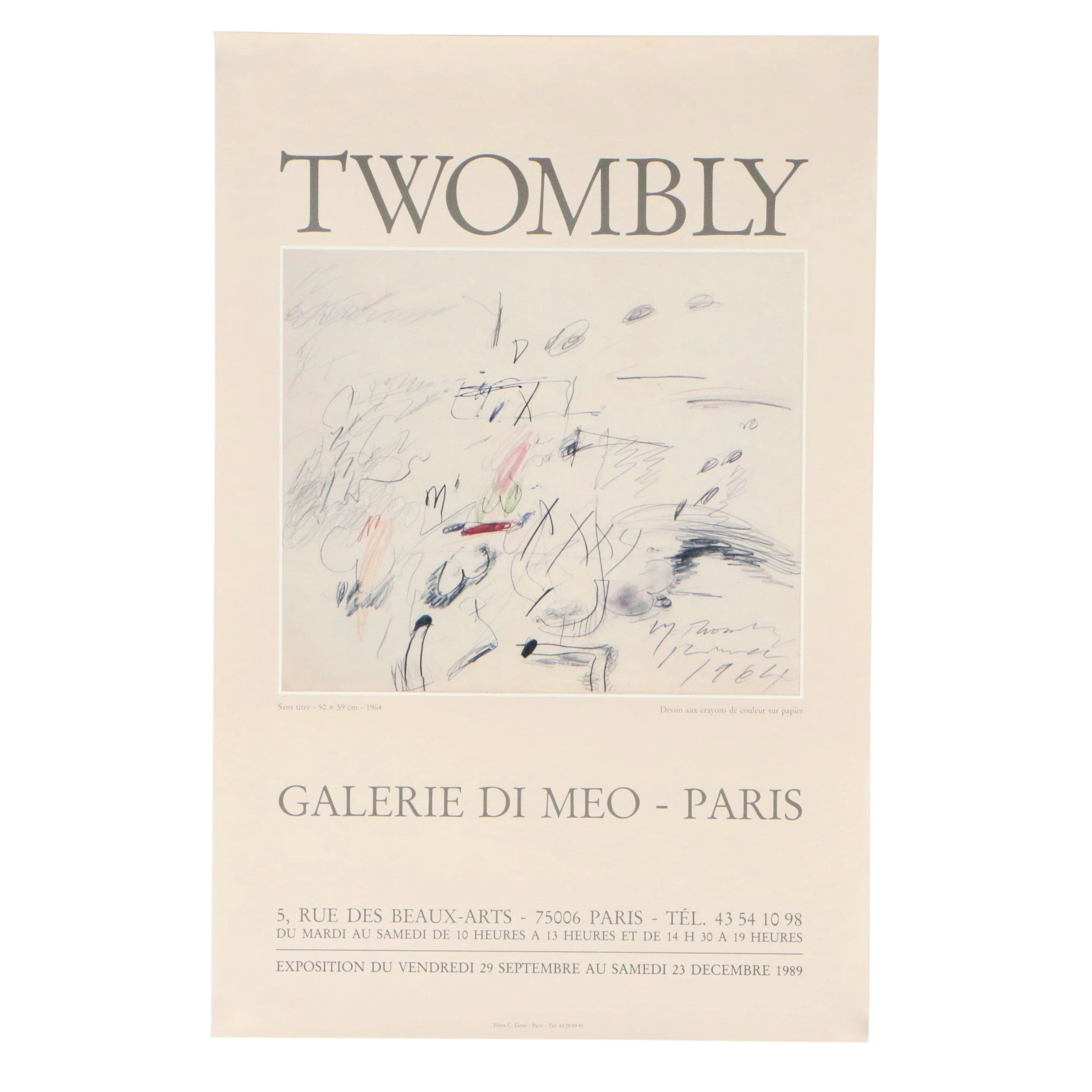 Galerie di Meo Cy Twombly Offset Lithograph Exhibition Poster, 1989