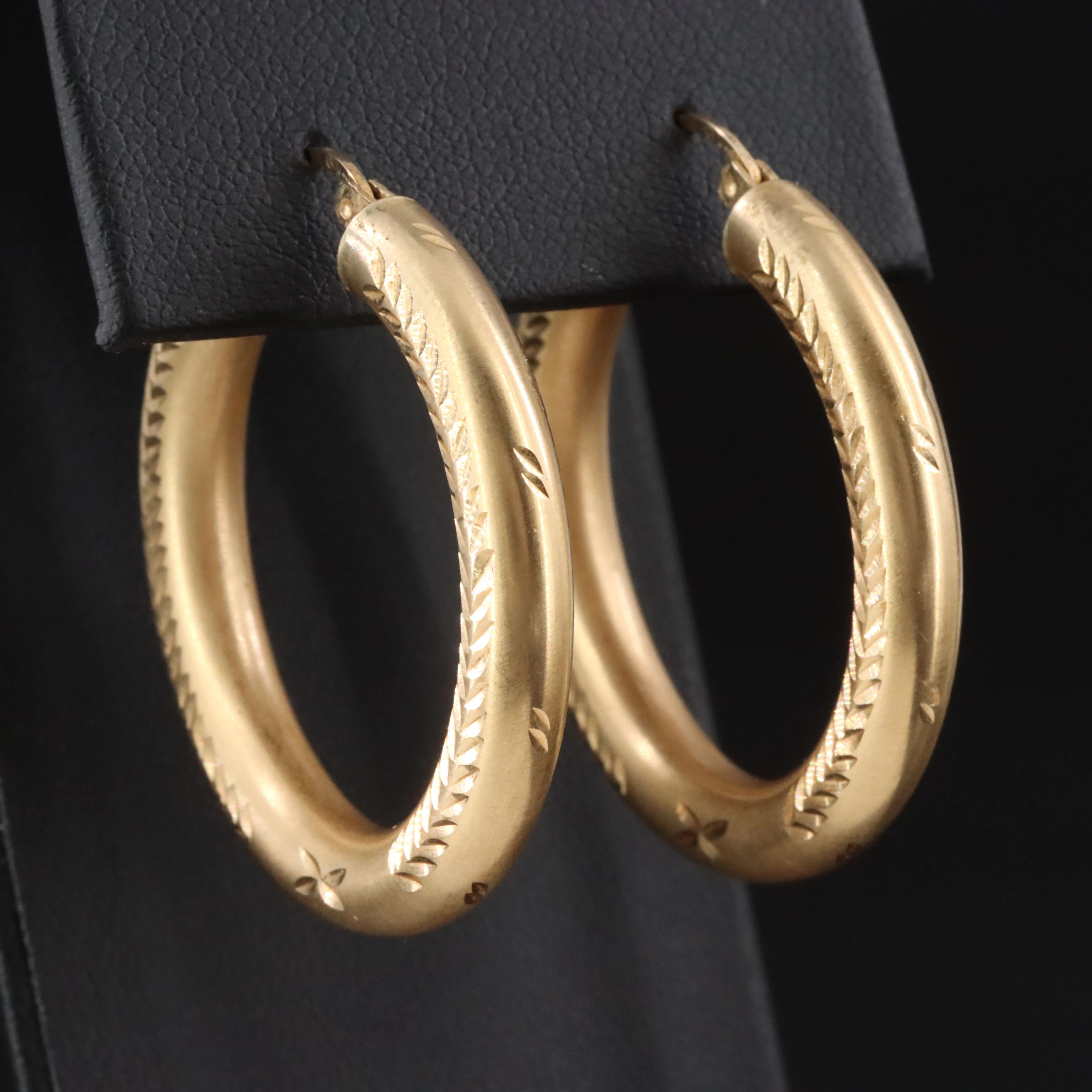 14K Hoops with Diamond-Cut Style Accents