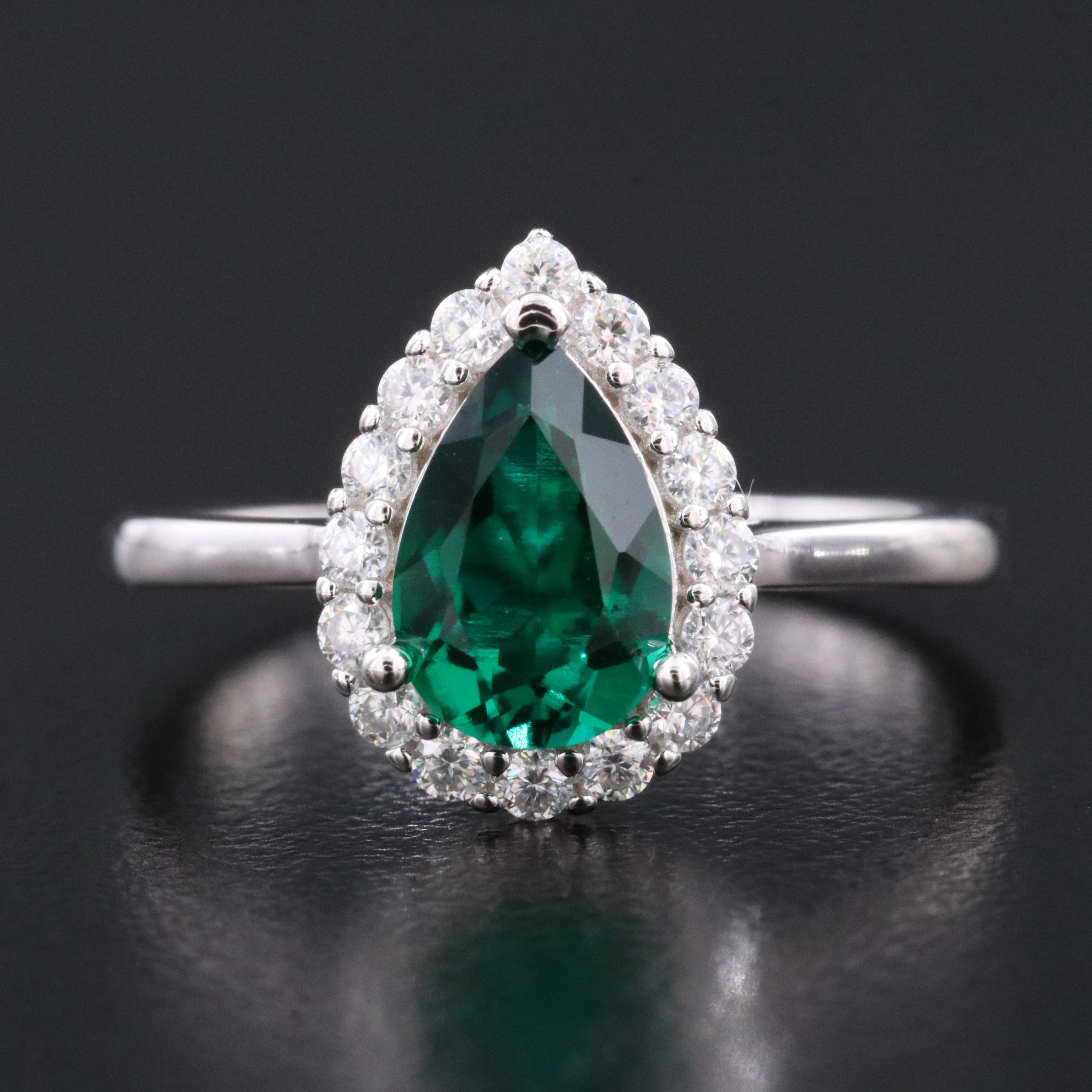 Sterling Emerald and Moissanite Ring