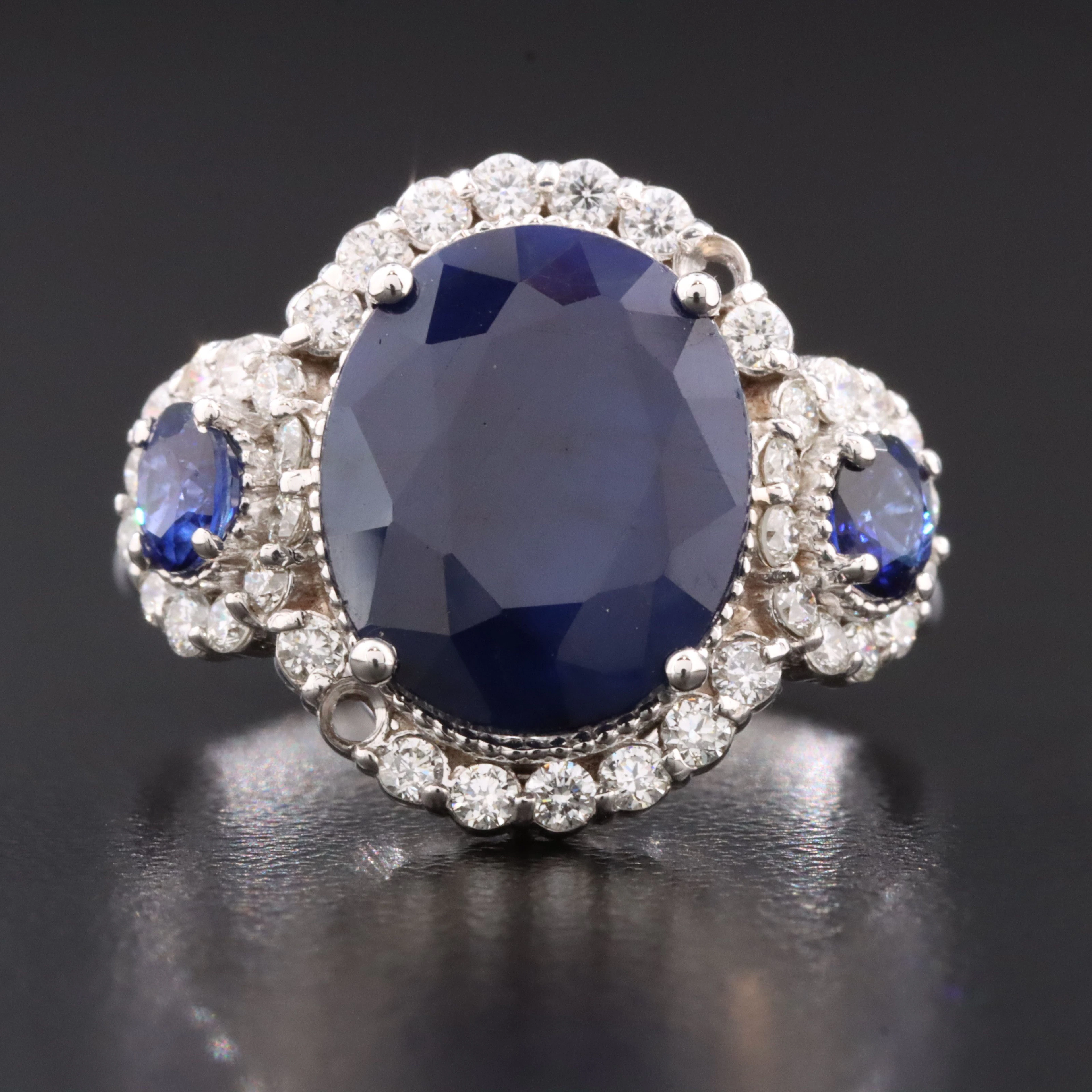 14K Corundum, Sapphire, and Diamond Ring
