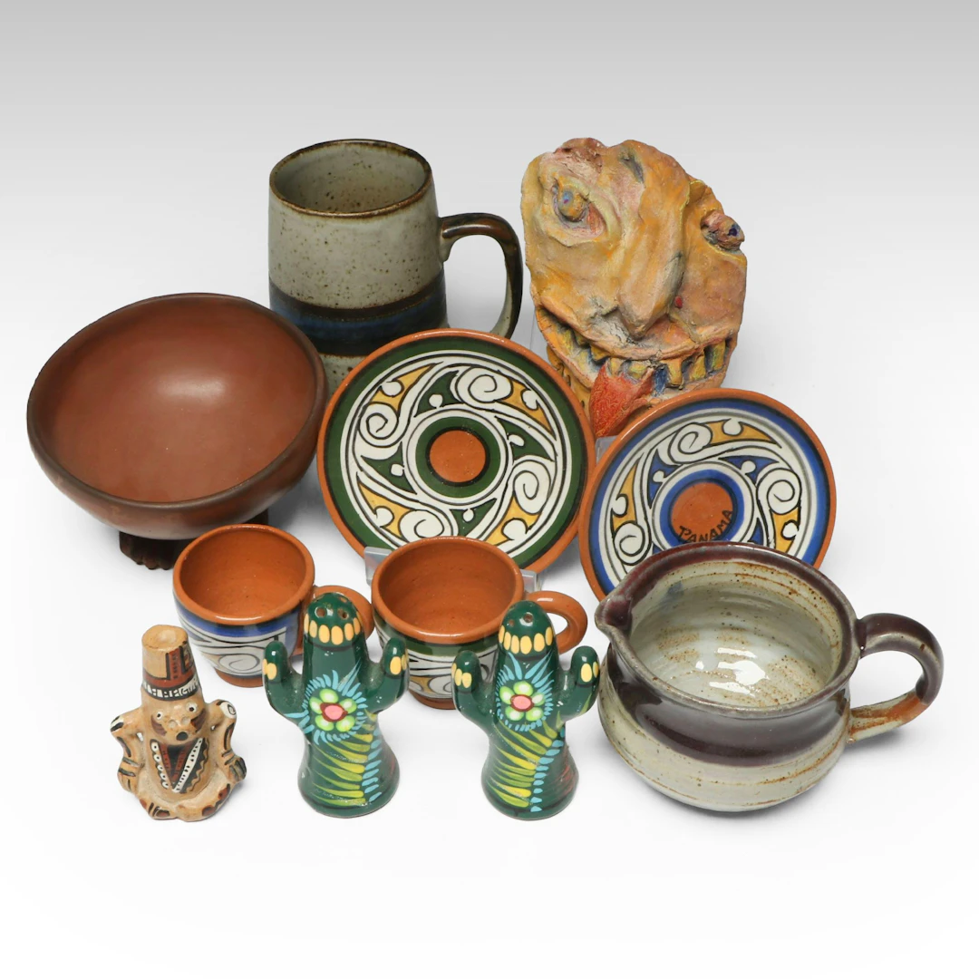 Salt Glazed Stoneware Mug and Creamer with More Ceramic Tableware