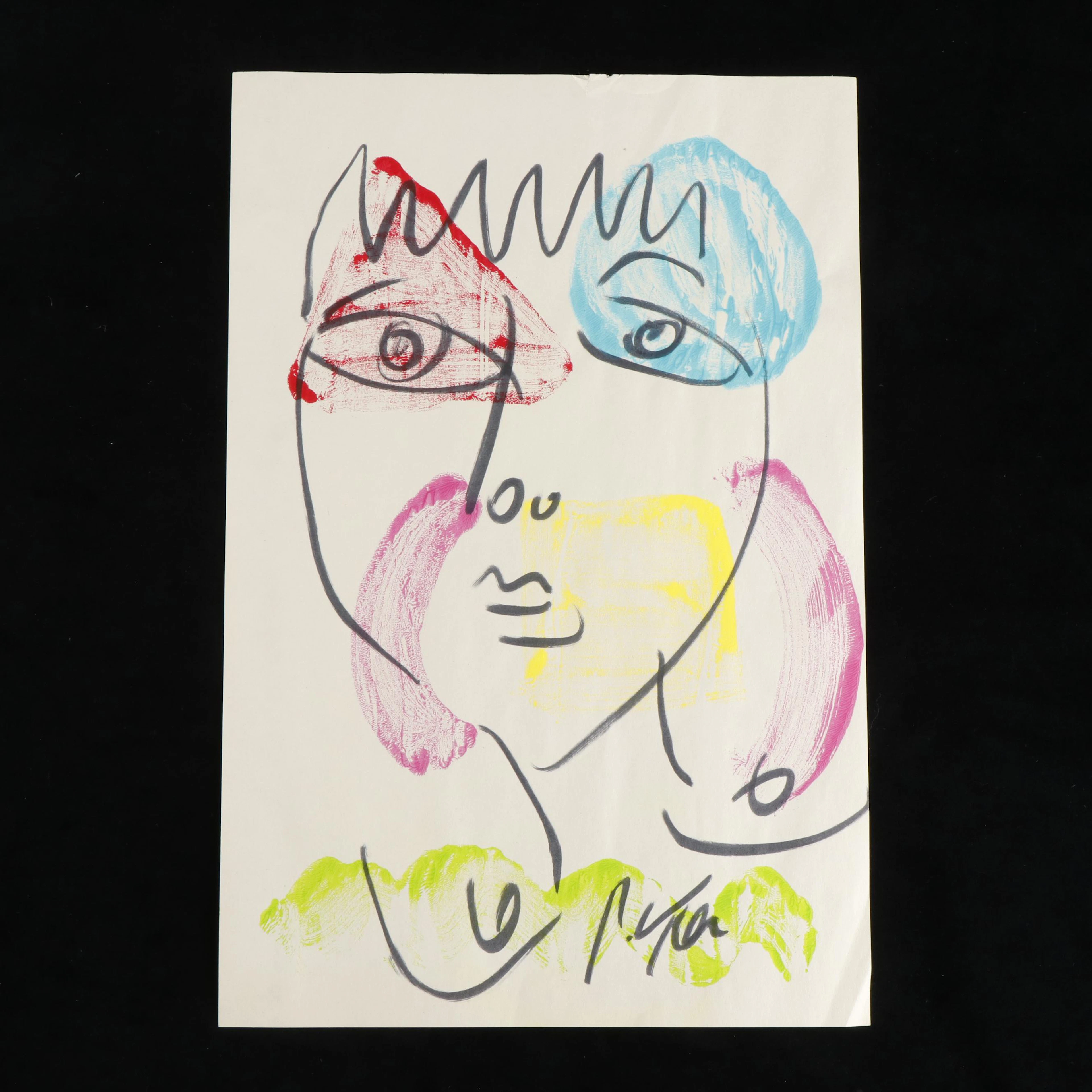 Peter Keil Abstract Acrylic Portrait Painting, Late 20th Century