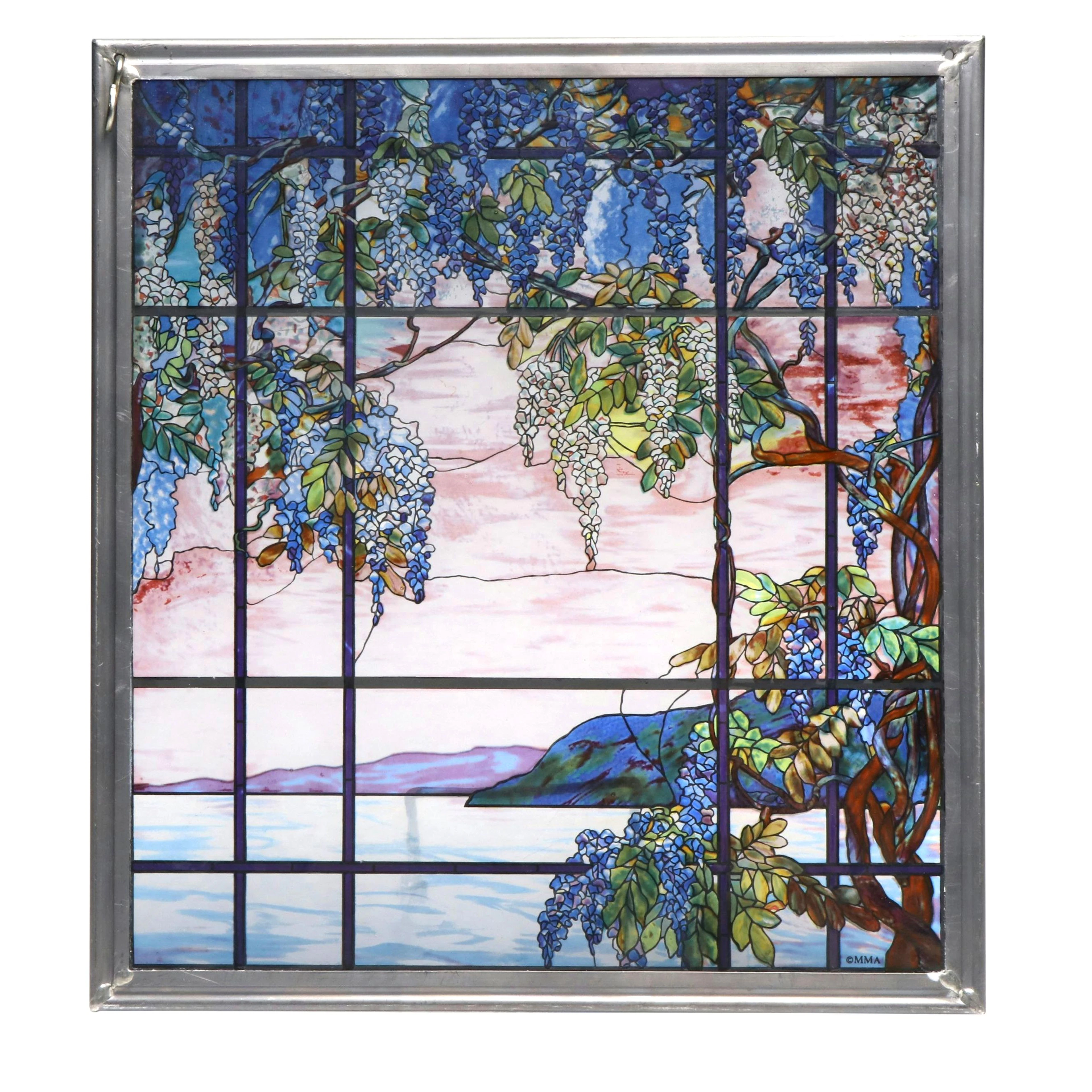 Art Nouveau Style "View of Oyster Bay" Stained Glass after Louis Comfort