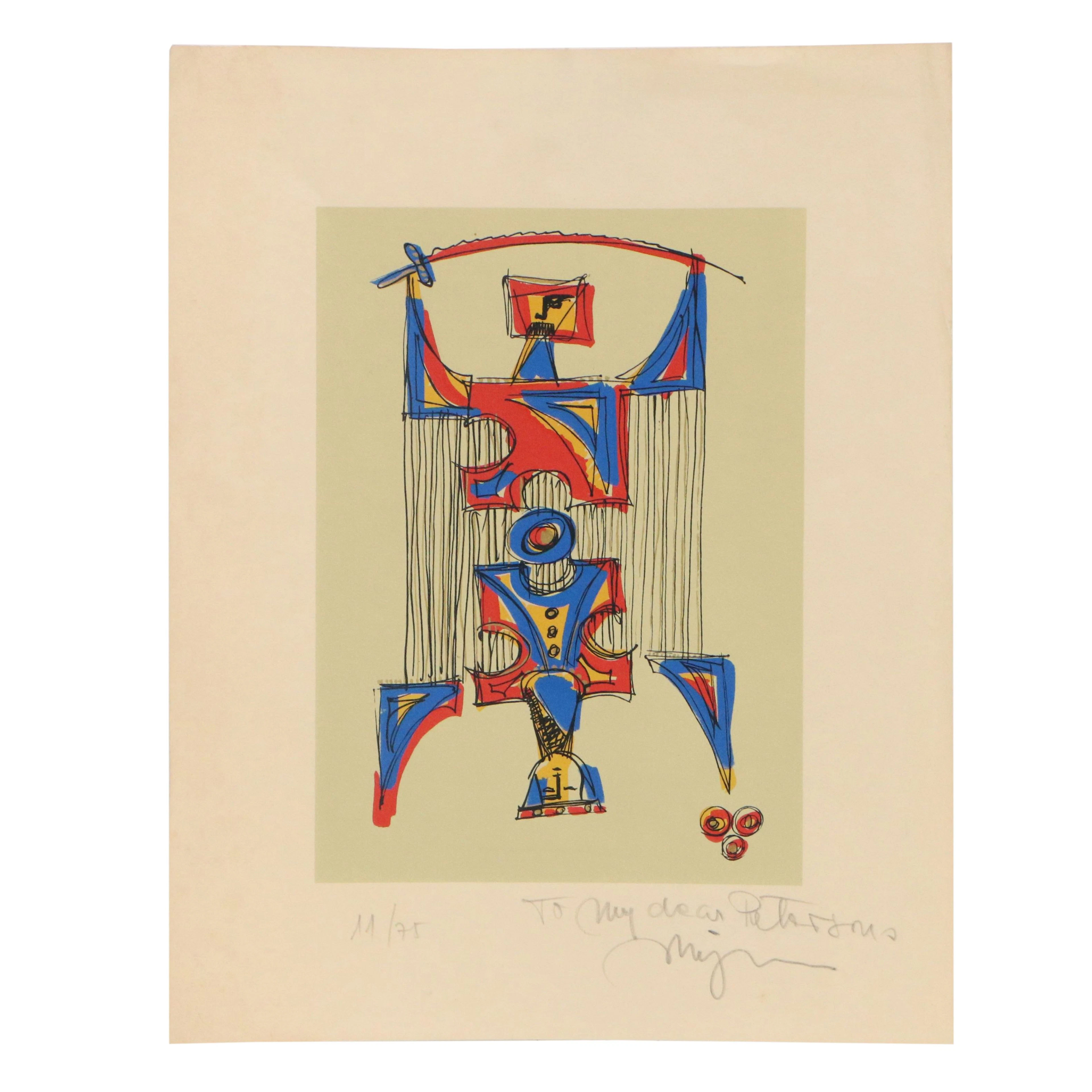 Jose Mijares Abstracted Serigraph of Two Figures, Late 20th Century