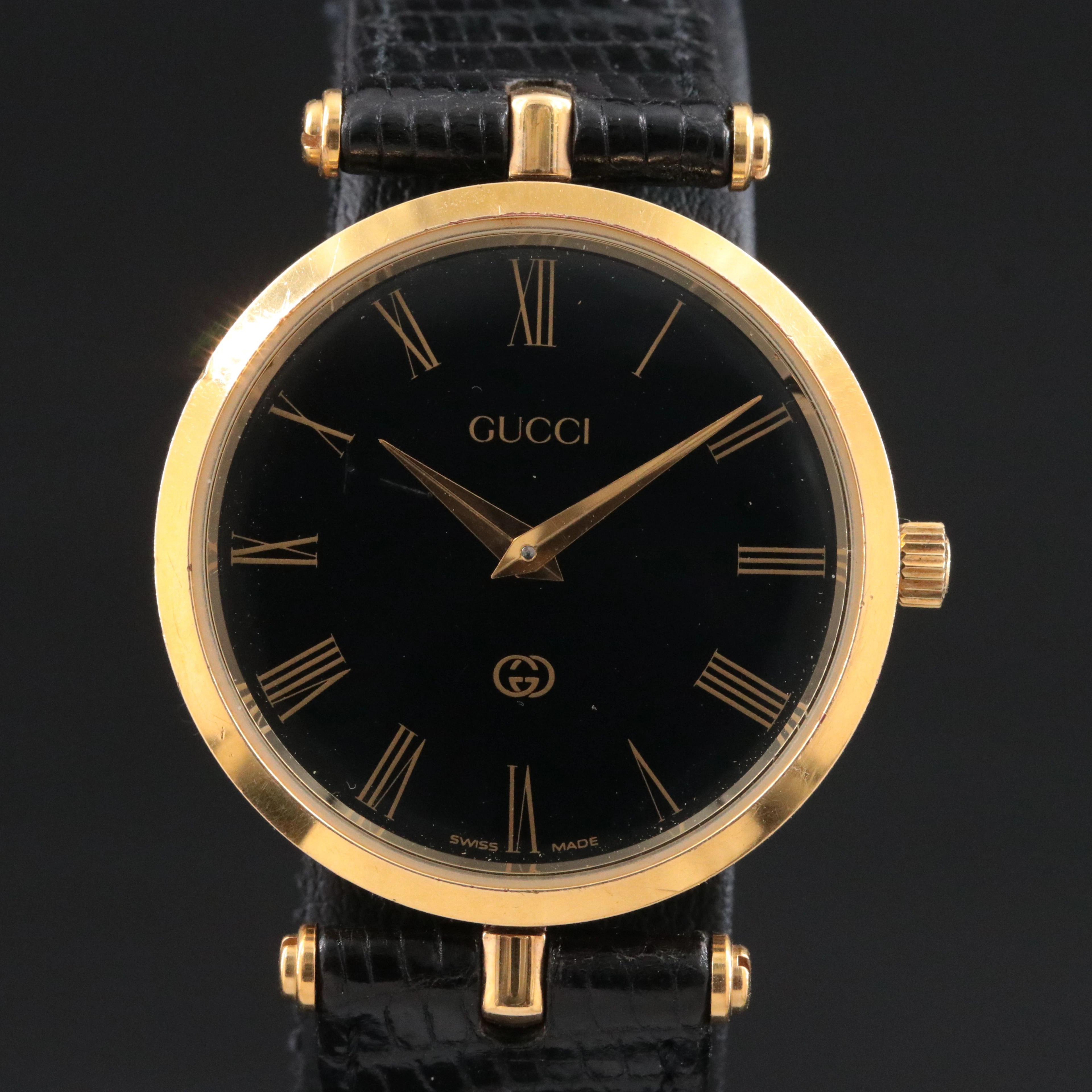 Classic Gucci Black Roman Dial 30mm Quartz Watch