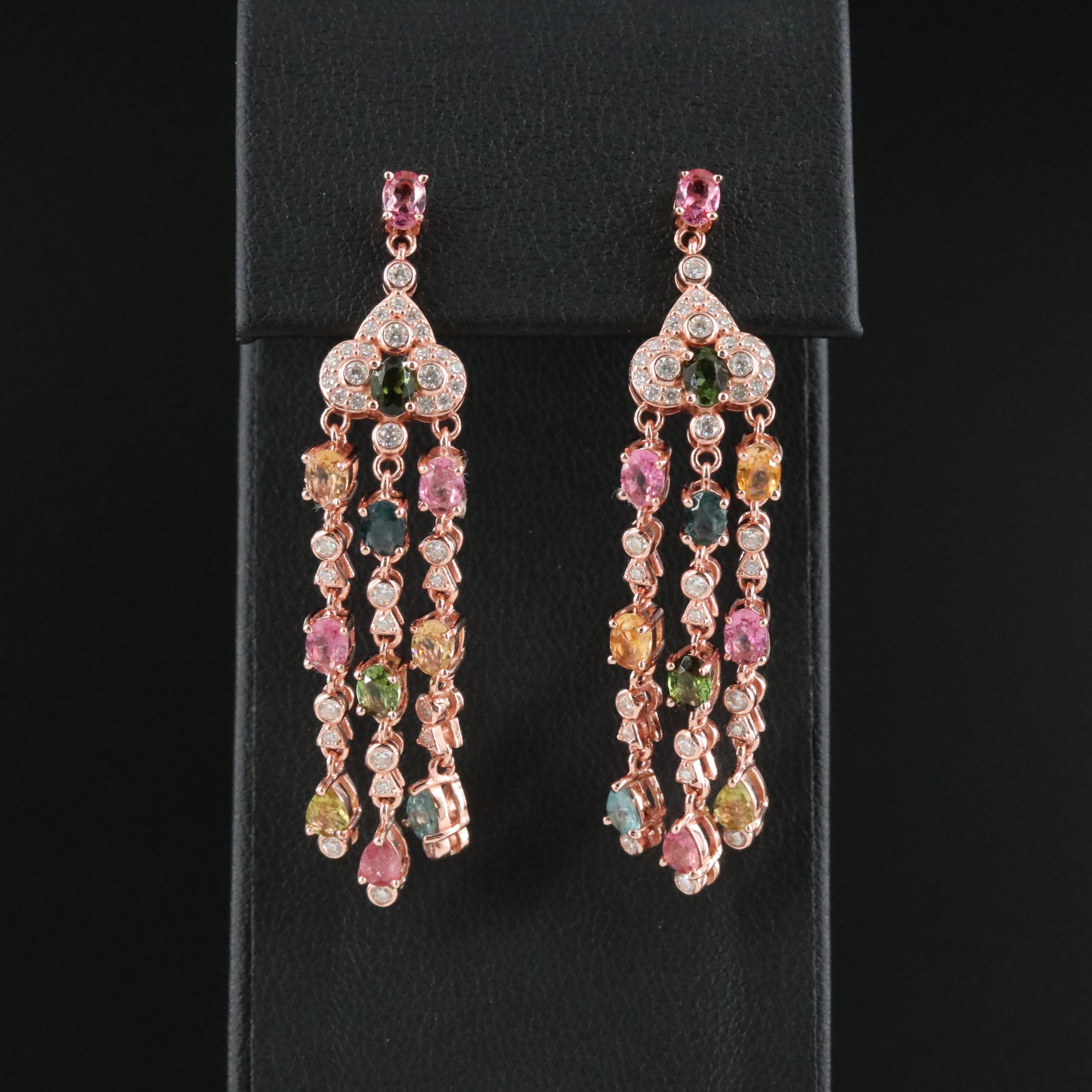 Sterling Tourmaline and Moissanite Chandelier Earrings