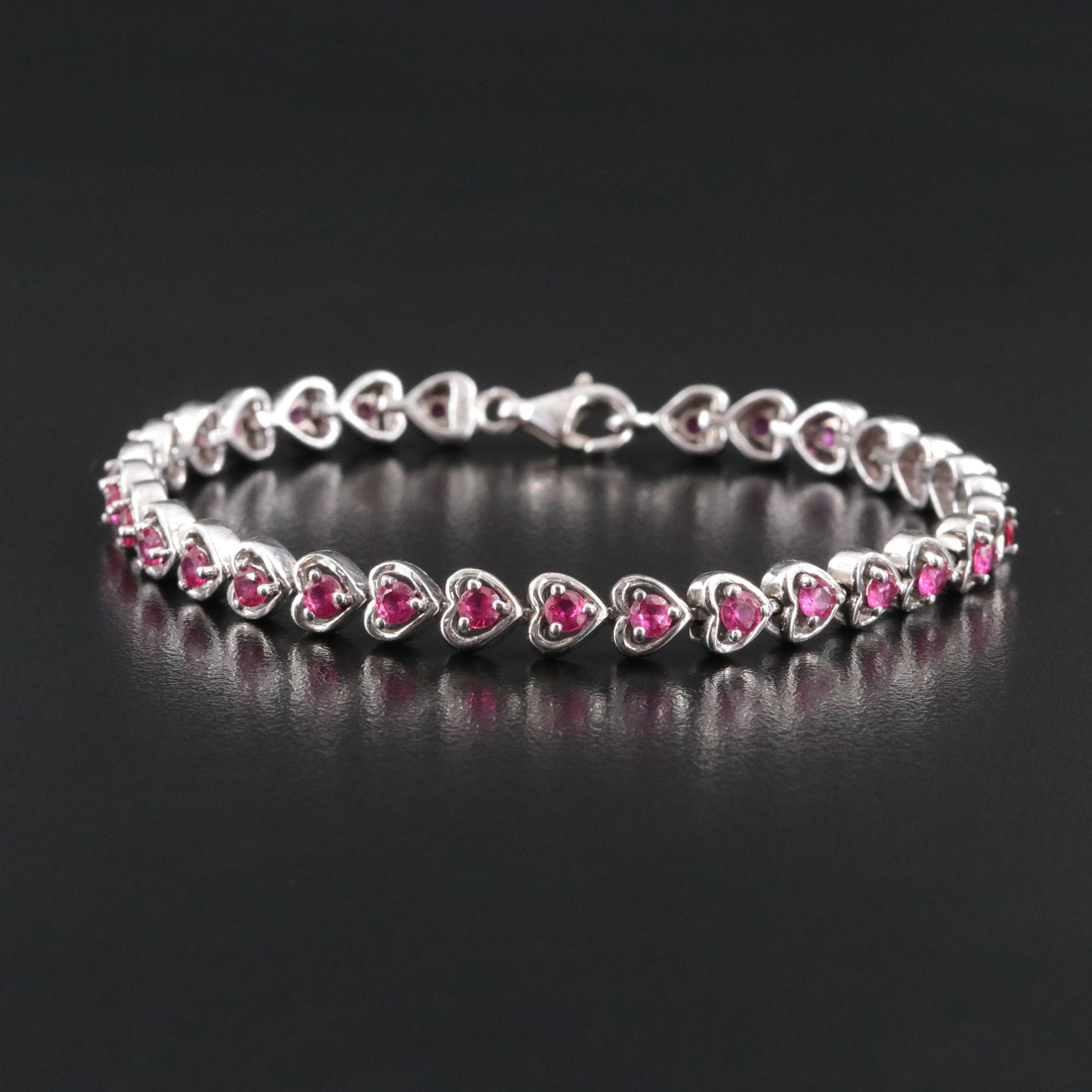 Sterling Ruby Heart Link Bracelet