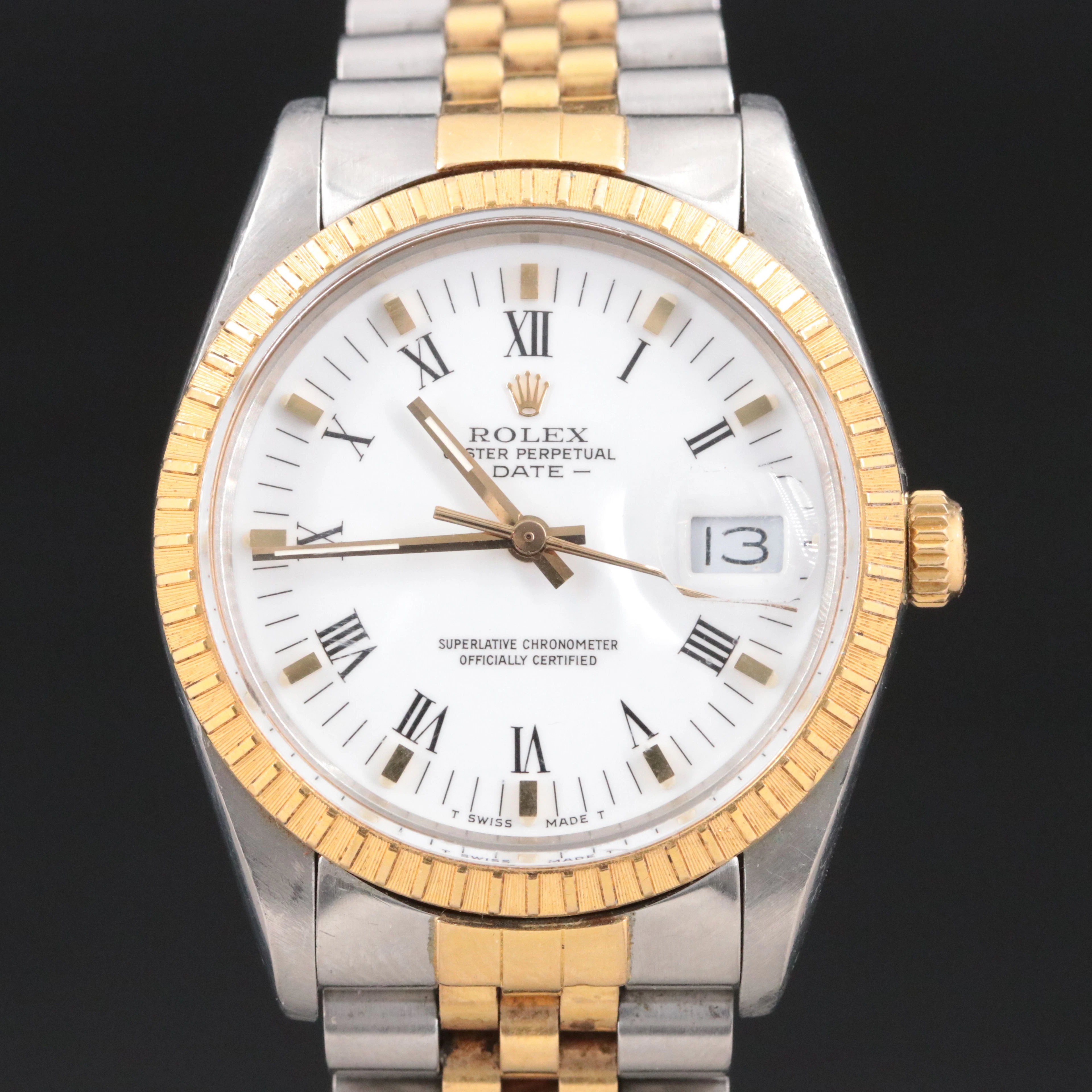 1986 Rolex Date Engine Turned Bezel Model 15053 Watch