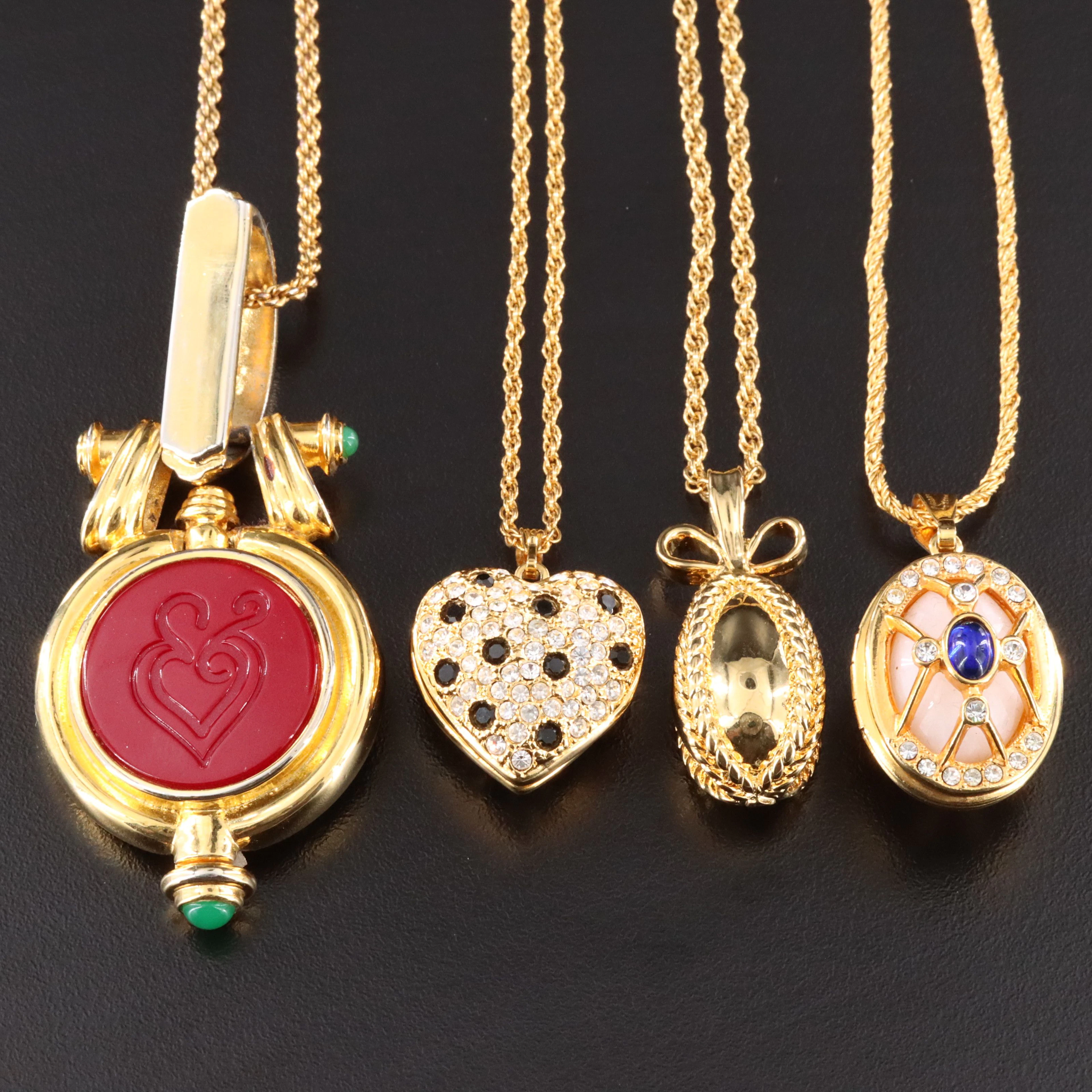 Joan Rivers Rose Quartz, Crystal & Enamel Pendant Necklace & Rings